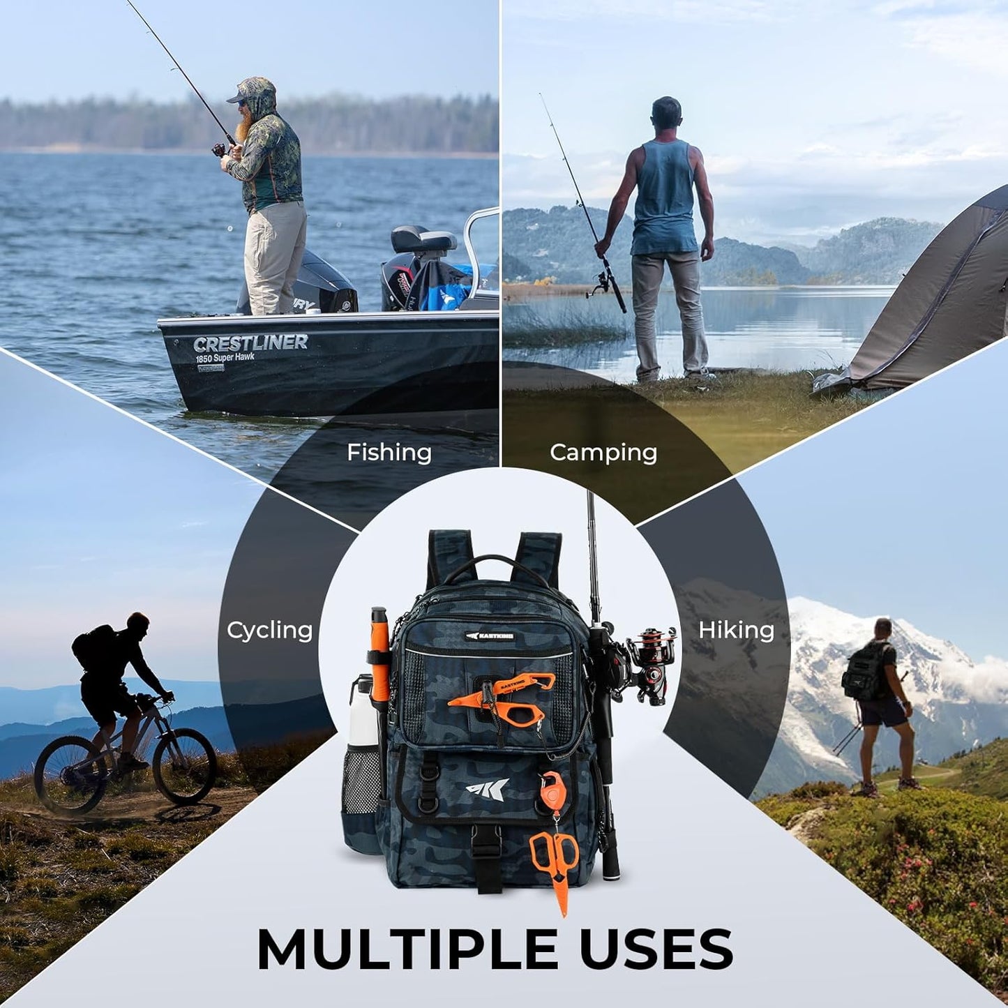 KastKing BaitSpace 50L Fishing Tackle Backpack with Removable Bait Binder,2 Rod Holders Storage Fishing Gear and Equipment