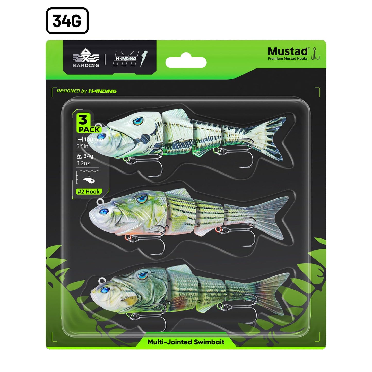 Handing Swimbaits for Bass Pike Walleye, 3 Pieces Lifelike Multi-Jointed Fishing Lures with Mustad Hooks, Fishing Bait for Freshwater and Saltwater