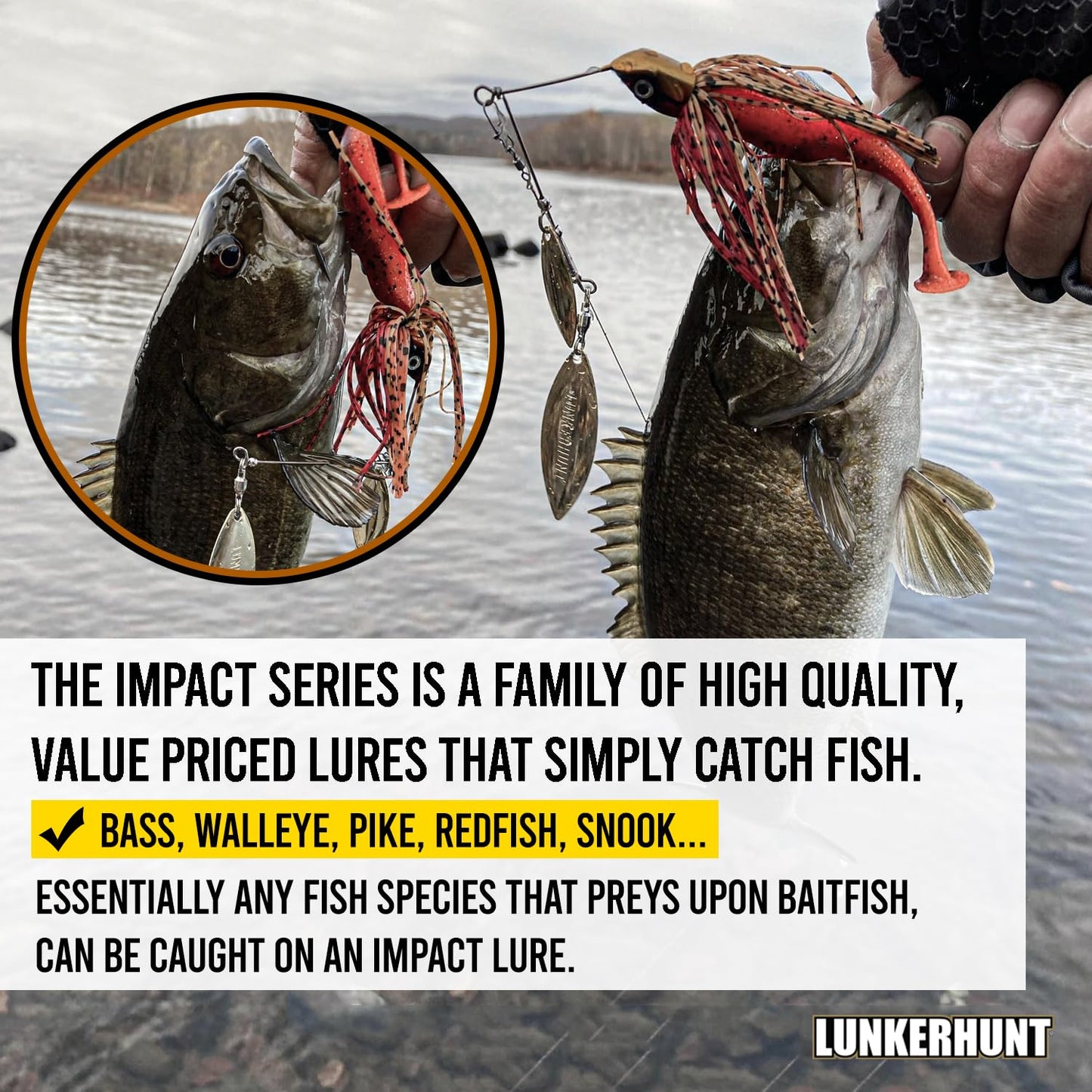Lunkerhunt Impact Ignite | Spinnerbaits with 2 Willow Leaf Blades | Sink Fast Fishing Lure for Bass and Trout | Silicon Skirt, Swim Jig Saltwater and Deep Water Fishing Bait