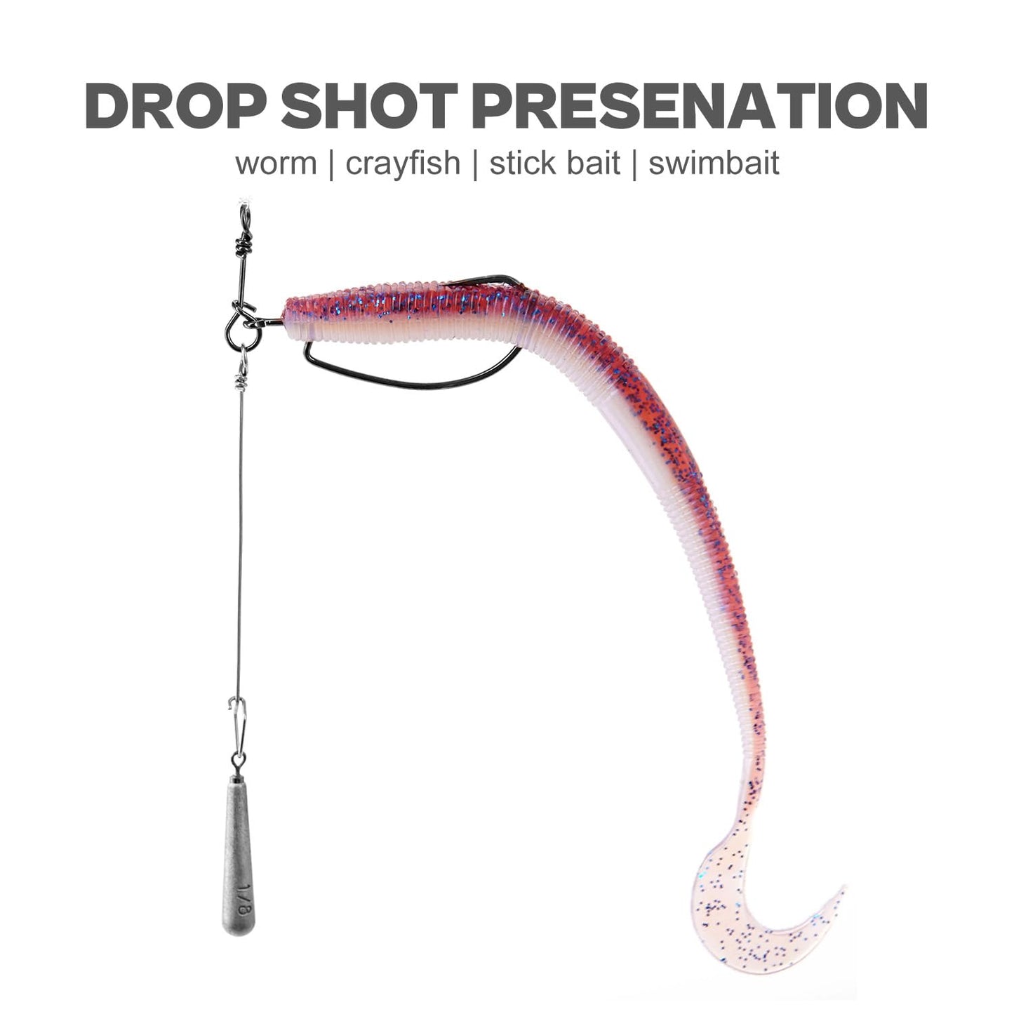 OJYDOIIIY Jika/Tokyo Rig (10/12 PCs) - Drop Shot Style Fishing Rigs with Weedless EWG Hooks (1/8 3/16 1/4 3/8 1/2oz) | Replaceable Hooks & Weights