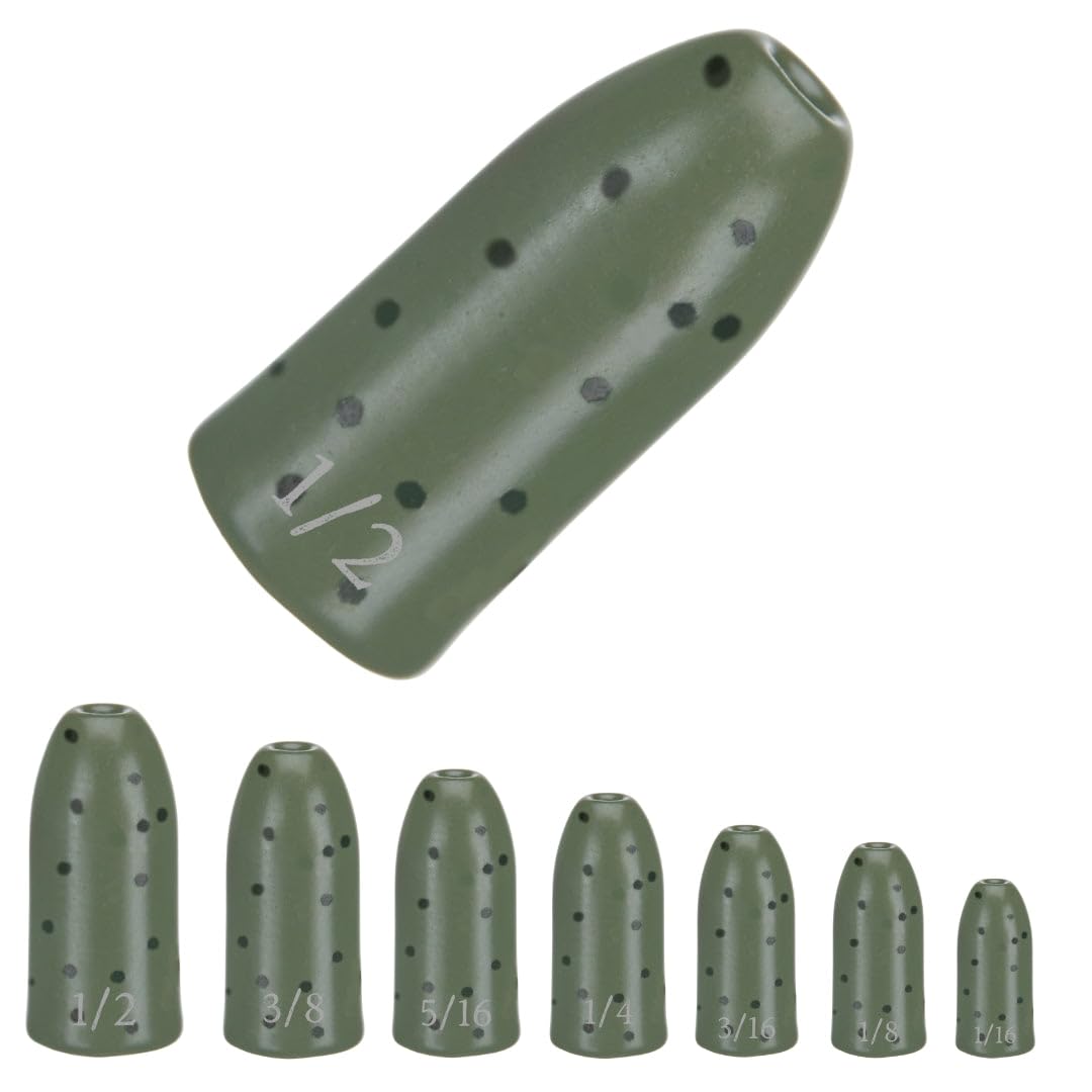 Reaction Tackle Tungsten Worm Weights for Bass Fishing - Bullet Shaped Sinkers/Fishing Weights - for Texas Rig and Carolina Rig/Size Stamped
