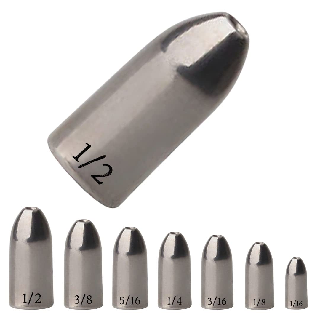 Reaction Tackle Tungsten Worm Weights for Bass Fishing - Bullet Shaped Sinkers/Fishing Weights - for Texas Rig and Carolina Rig/Size Stamped