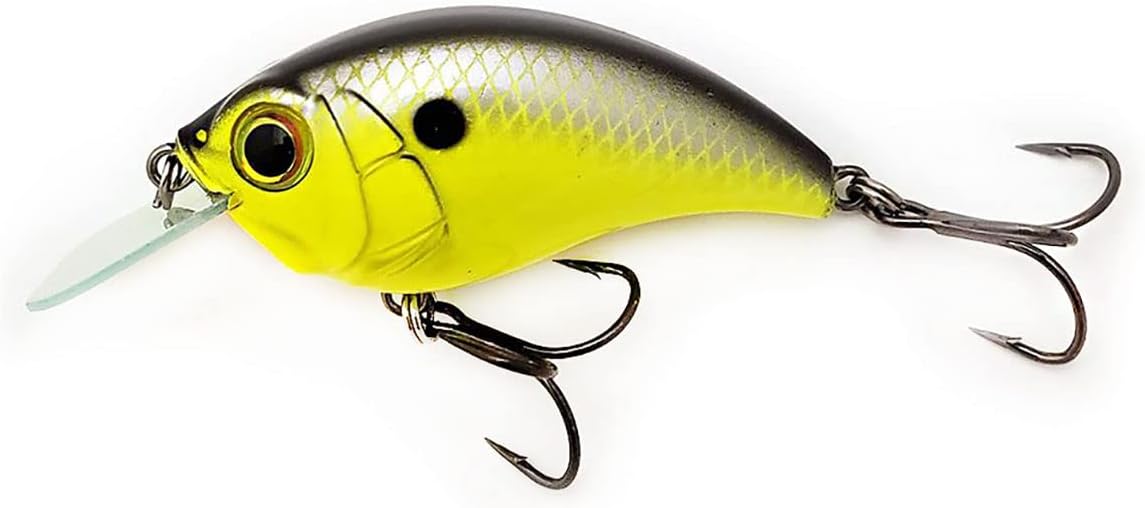 Bill Lewis Lures Lifelike SB-57 3/8 OZ. MDJ Series Squarebill Crankbait Fishing Lure with Mustad Triple Grip Hooks, Chartreuse Shiner