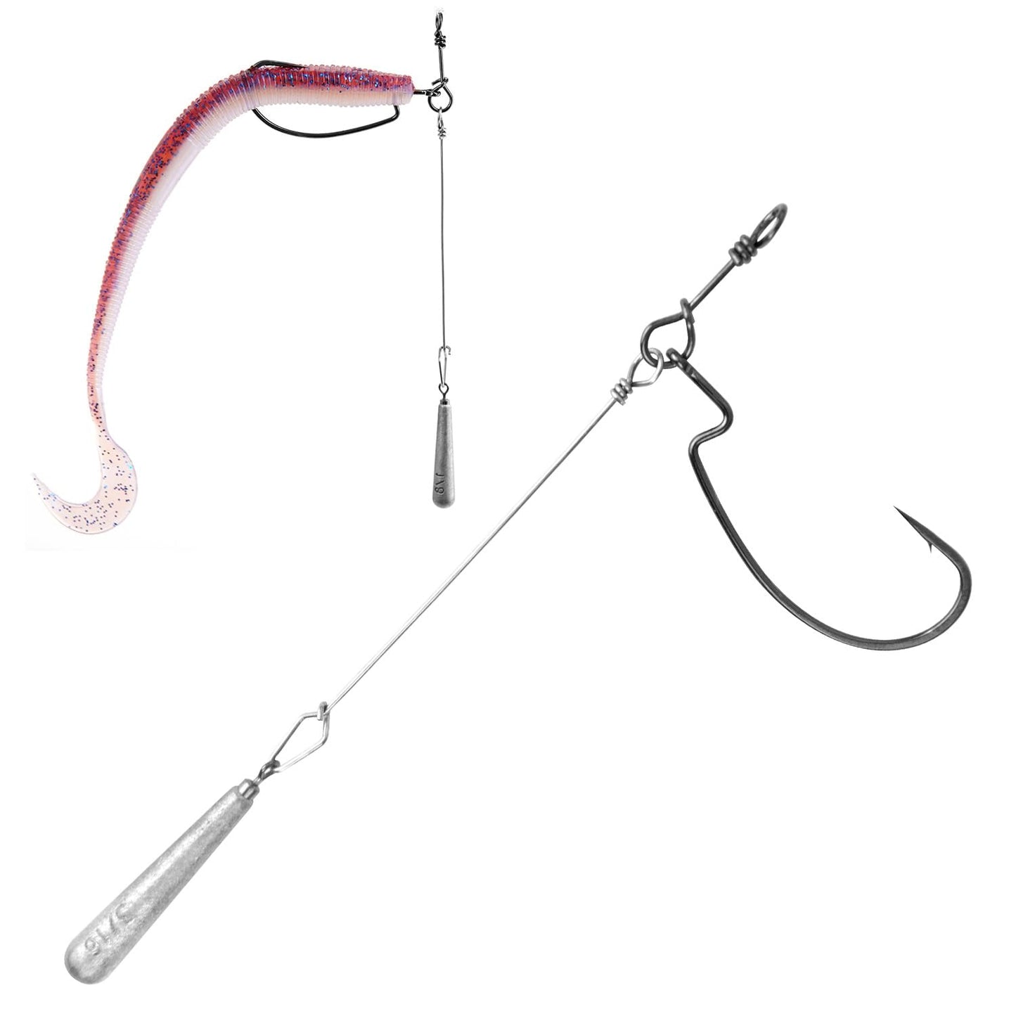 OJYDOIIIY Jika/Tokyo Rig (10/12 PCs) - Drop Shot Style Fishing Rigs with Weedless EWG Hooks (1/8 3/16 1/4 3/8 1/2oz) | Replaceable Hooks & Weights