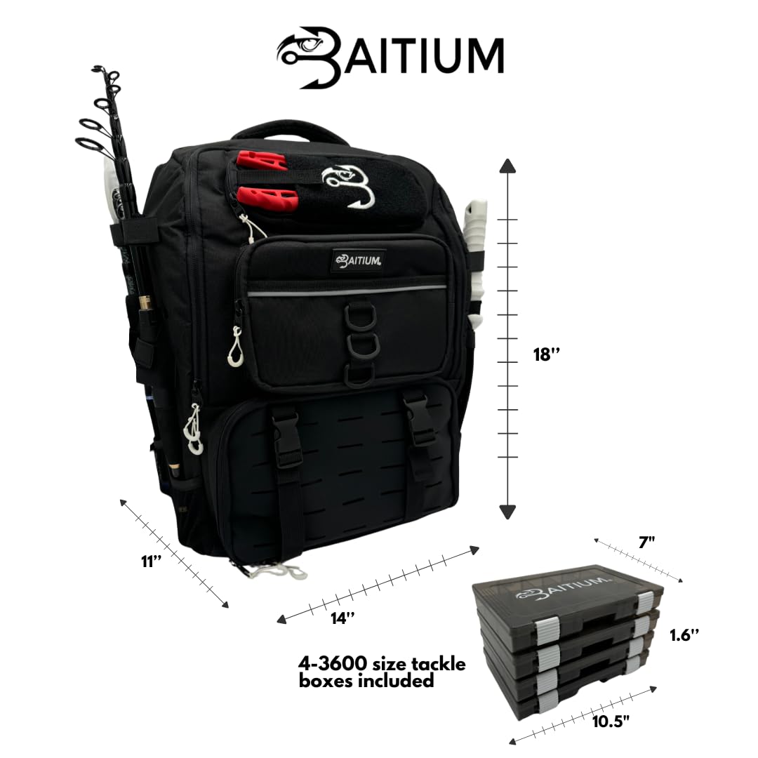 Baitium Fishing Backpack, Tackle Bag With Rod Holders, 40L Capacity With Cooler, Rain Cover, Insulated Pocket, 4 Tackle Trays Included- (Green)