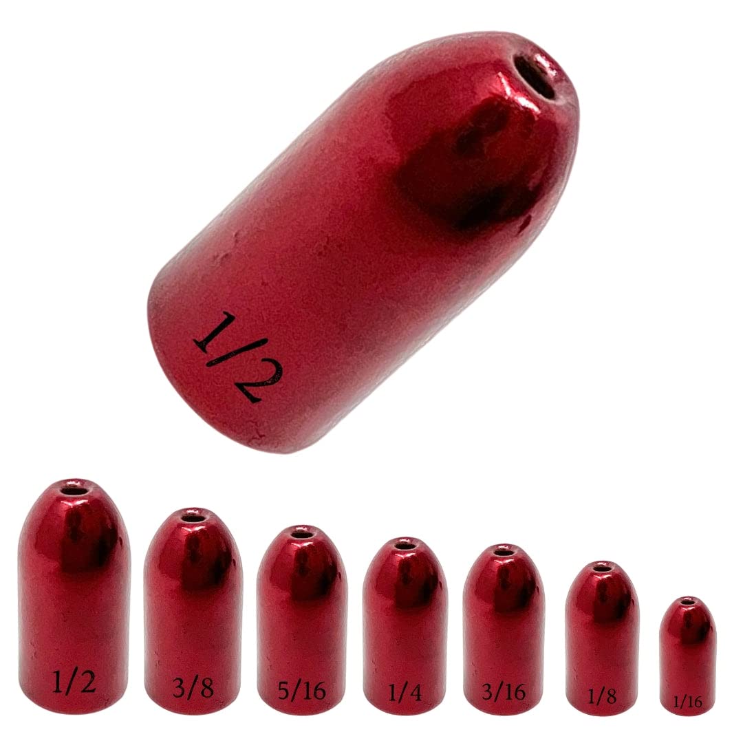 Reaction Tackle Tungsten Worm Weights for Bass Fishing - Bullet Shaped Sinkers/Fishing Weights - for Texas Rig and Carolina Rig/Size Stamped