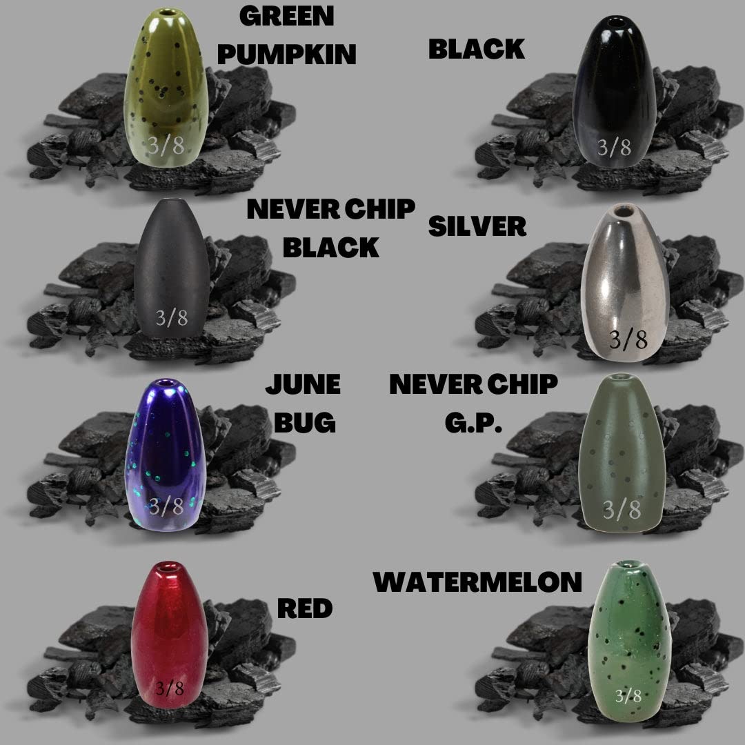 Reaction Tackle Tungsten Flipping Weights for Bass Fishing - Sinkers for Punching Through Heavy Cover- Fresh and Saltwater - Used for Texas and Carolina Rigs - Size Stamped on All Weights