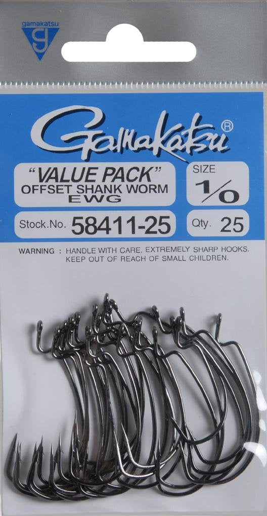 Gamakatsu 25 Pack EWG Offset Worm Hook