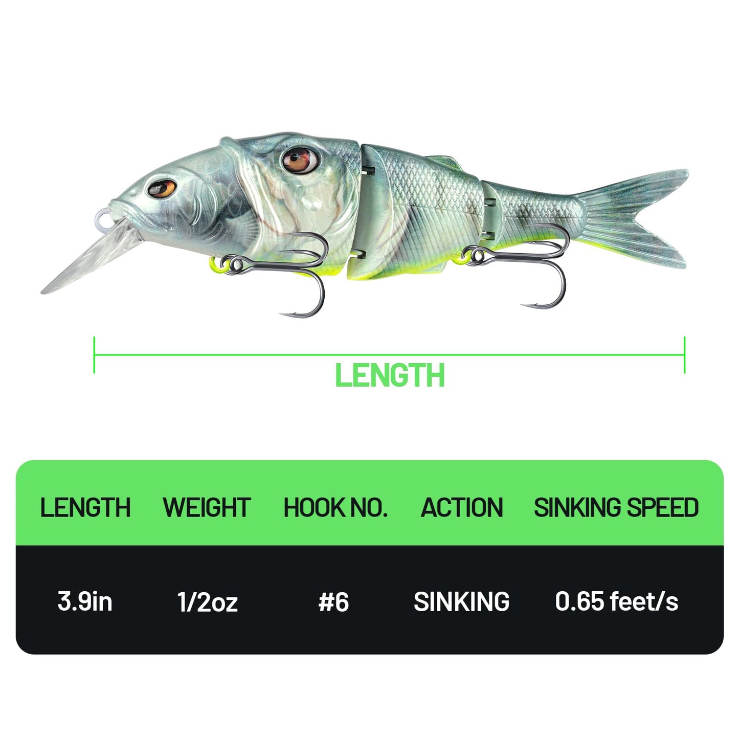 Handing Swimbaits for Bass Pike Walleye, 3 Pieces Lifelike Multi-Jointed Fishing Lures with Mustad Hooks, Fishing Bait for Freshwater and Saltwater