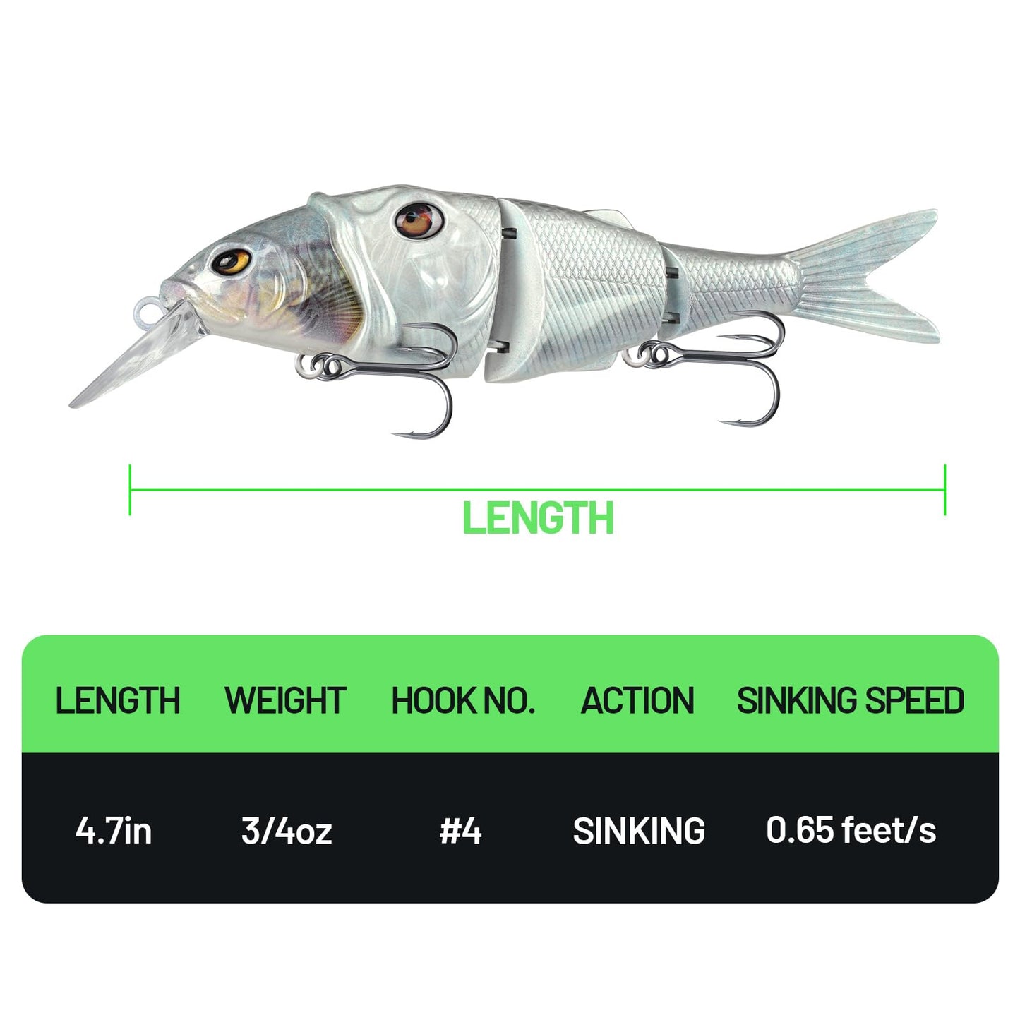 Handing Swimbaits for Bass Pike Walleye, 3 Pieces Lifelike Multi-Jointed Fishing Lures with Mustad Hooks, Fishing Bait for Freshwater and Saltwater