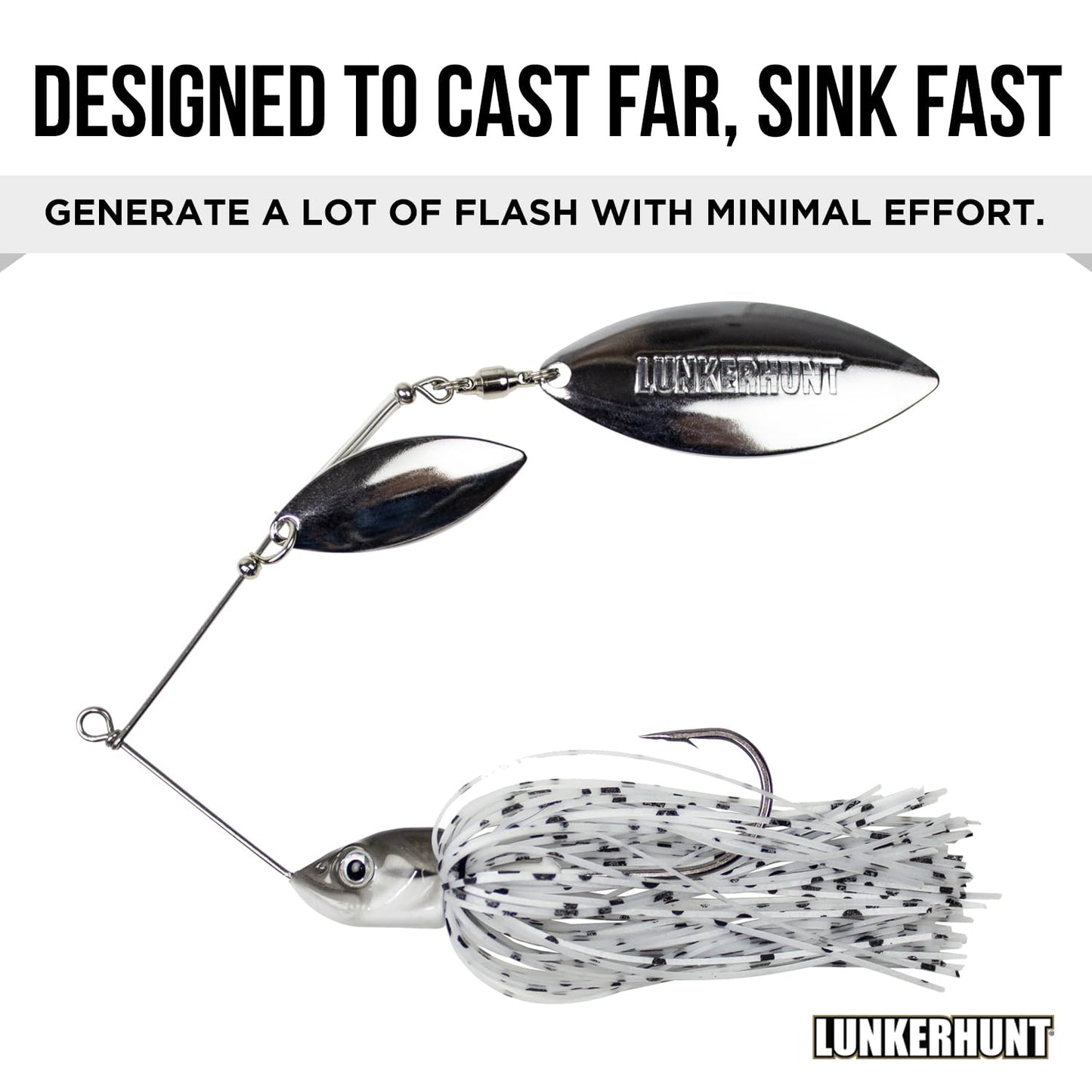 Lunkerhunt Impact Ignite | Spinnerbaits with 2 Willow Leaf Blades | Sink Fast Fishing Lure for Bass and Trout | Silicon Skirt, Swim Jig Saltwater and Deep Water Fishing Bait