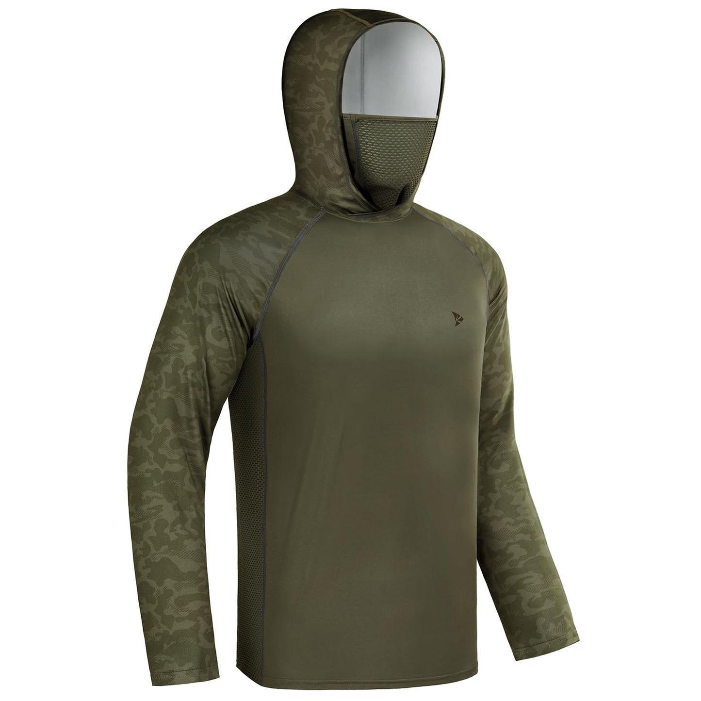 Rodeel UPF 50+ Men’s Long Sleeve Performance Fishing Hiking Shirt with Mask UV Neck Gaiter Hoodie