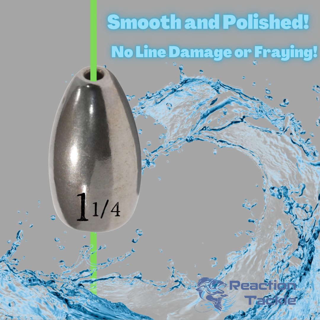 Reaction Tackle Tungsten Flipping Weights for Bass Fishing - Sinkers for Punching Through Heavy Cover- Fresh and Saltwater - Used for Texas and Carolina Rigs - Size Stamped on All Weights