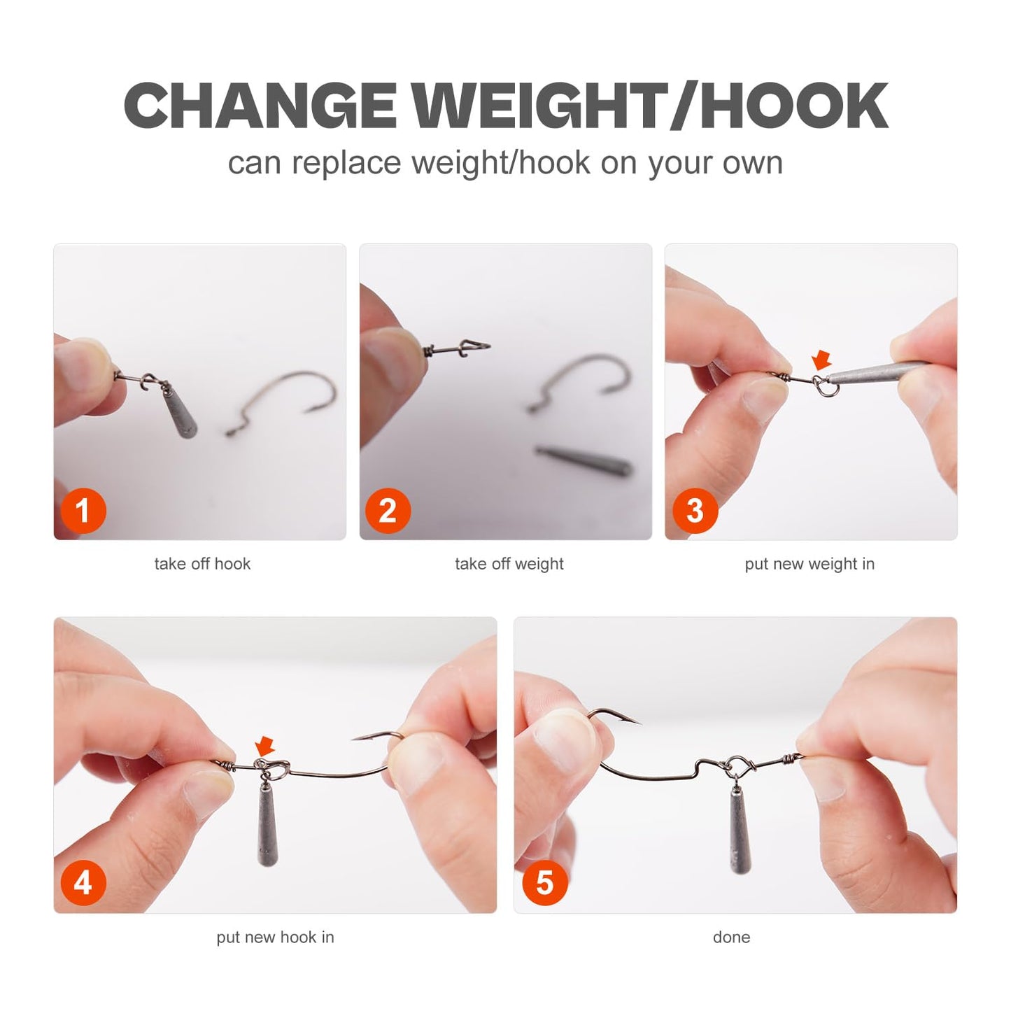 OJYDOIIIY Jika/Tokyo Rig (10/12 PCs) - Drop Shot Style Fishing Rigs with Weedless EWG Hooks (1/8 3/16 1/4 3/8 1/2oz) | Replaceable Hooks & Weights