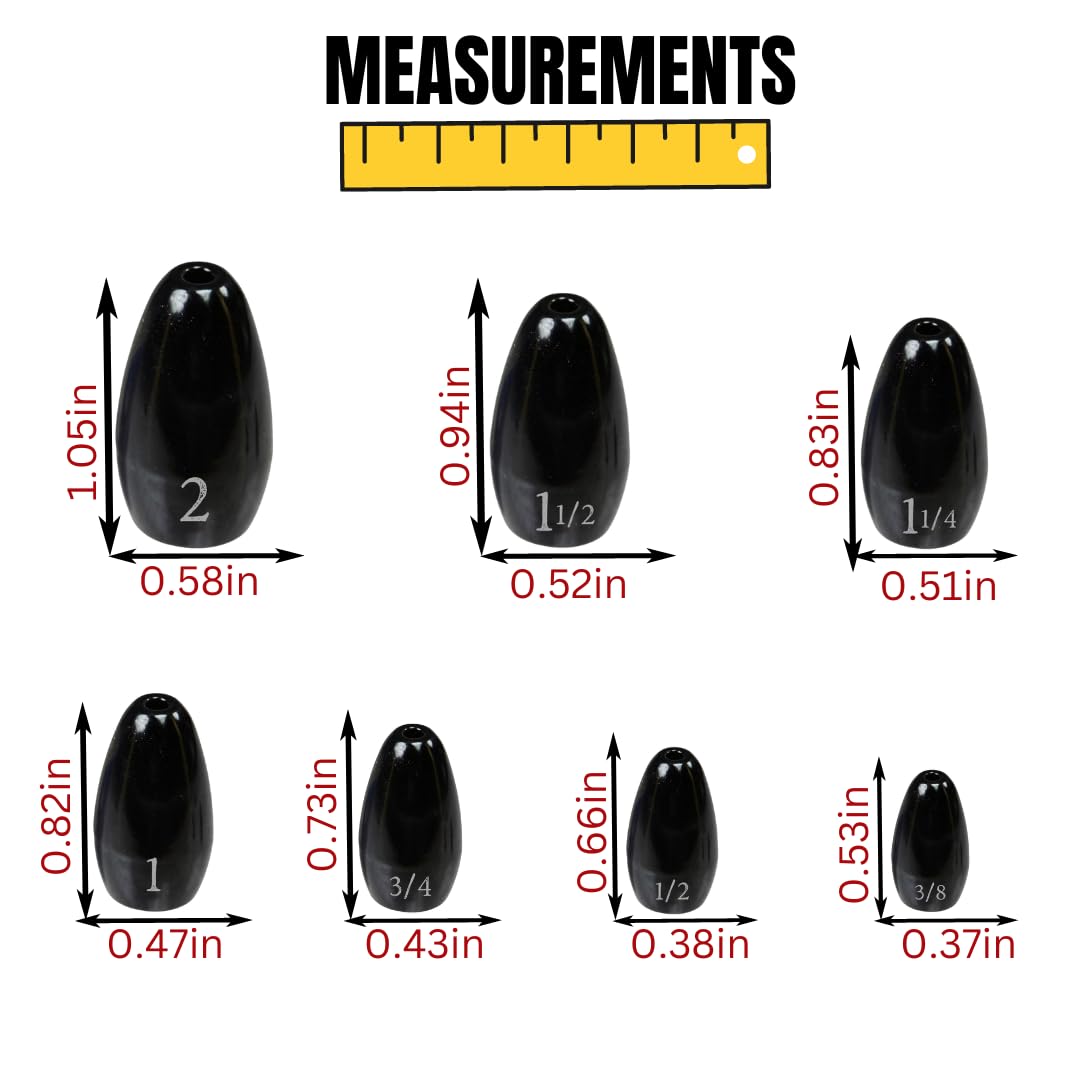 Reaction Tackle Tungsten Flipping Weights for Bass Fishing - Sinkers for Punching Through Heavy Cover- Fresh and Saltwater - Used for Texas and Carolina Rigs - Size Stamped on All Weights