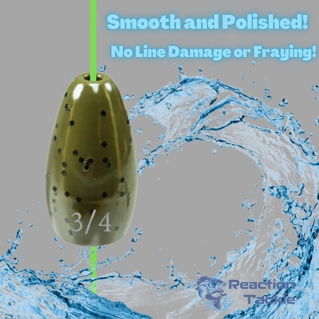 Reaction Tackle Tungsten Flipping Weights for Bass Fishing - Sinkers for Punching Through Heavy Cover- Fresh and Saltwater - Used for Texas and Carolina Rigs - Size Stamped on All Weights