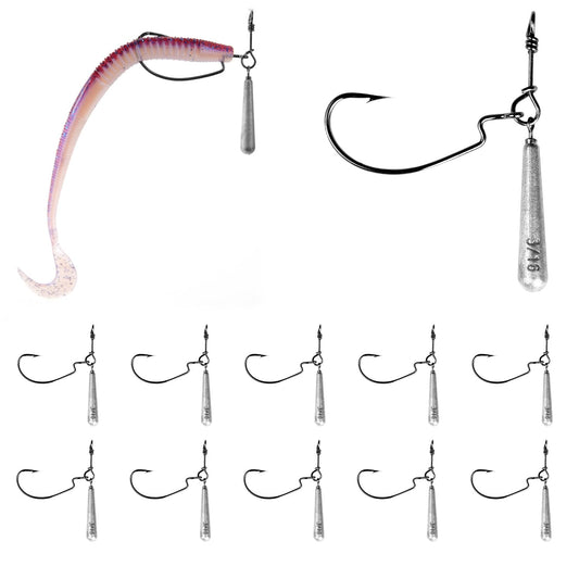 OJYDOIIIY Jika/Tokyo Rig (10/12 PCs) - Drop Shot Style Fishing Rigs with Weedless EWG Hooks (1/8 3/16 1/4 3/8 1/2oz) | Replaceable Hooks & Weights