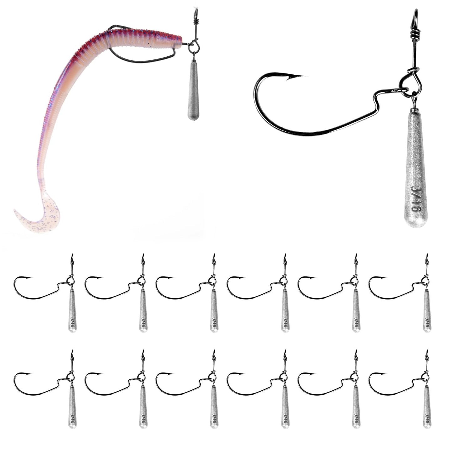 OJYDOIIIY Jika/Tokyo Rig (10/12 PCs) - Drop Shot Style Fishing Rigs with Weedless EWG Hooks (1/8 3/16 1/4 3/8 1/2oz) | Replaceable Hooks & Weights