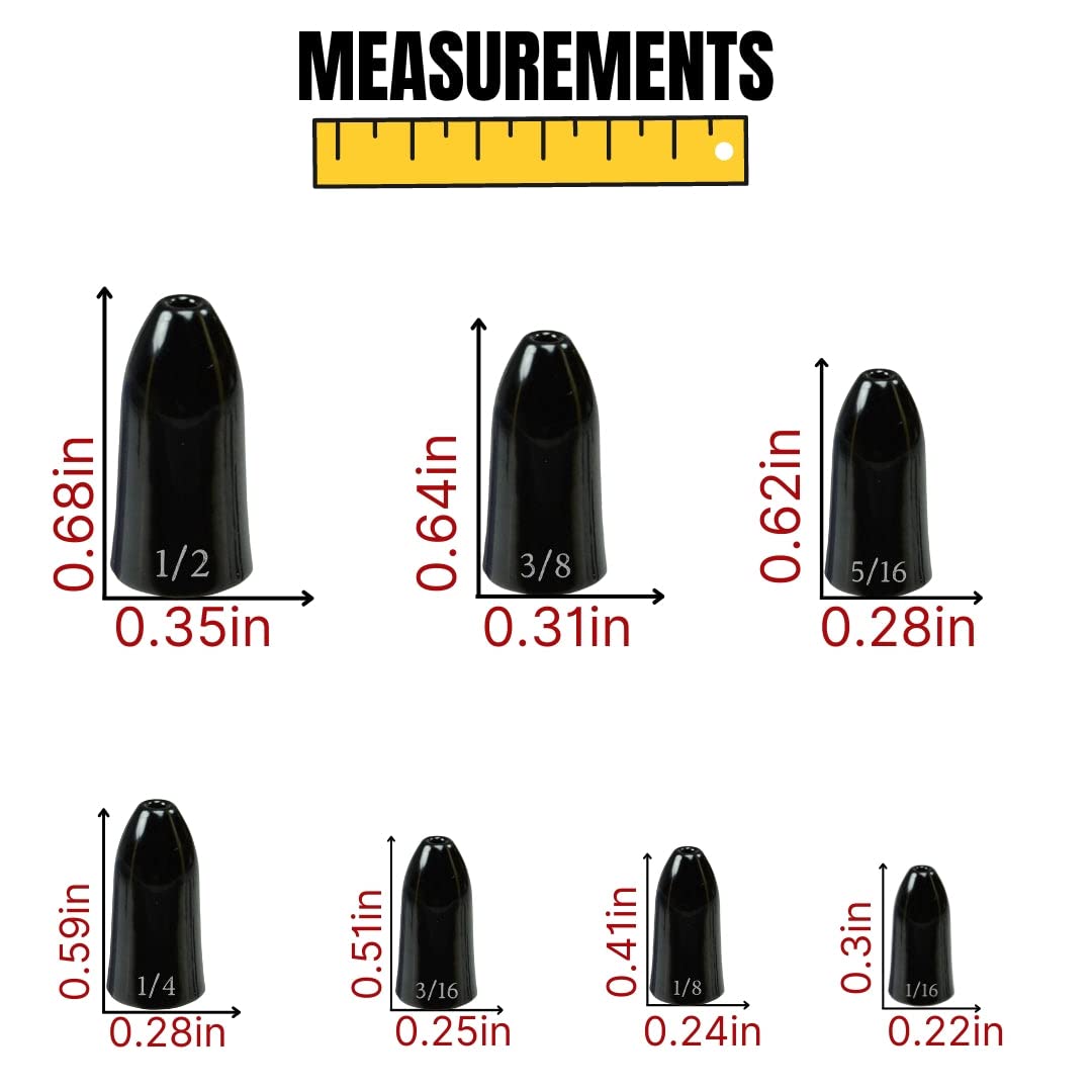 Reaction Tackle Tungsten Worm Weights for Bass Fishing - Bullet Shaped Sinkers/Fishing Weights - for Texas Rig and Carolina Rig/Size Stamped