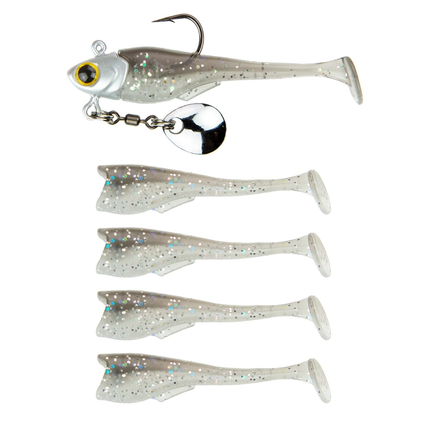 6th Sense – Pecos Underspin – Realistic Baitfish Imitator with 3D Eyes, Seamless Swimbait Integration, Premium Spinner, and Super Sharp Hook – Crappie Fishing Lure (5/pk)