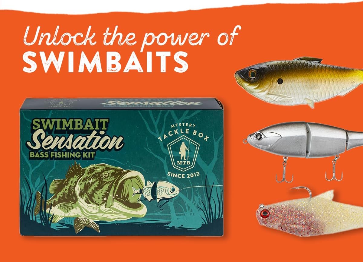 Mystery Tackle Box Swimbaits Fishing Kit – 5-7 Swimbaits Plus Bonus Fishing Decal – Bass, Freshwater & Multi-Species Lures