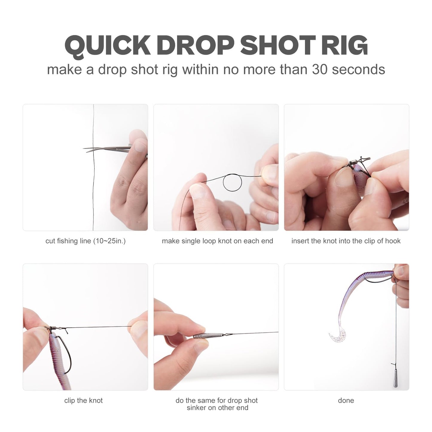 30PCS Swivel Drop Shot Hooks - Quick-Clip Design, Easy Dropshot Rigging for Bass Fishing 2# 1# 1/0 2/0 3/0 4/0
