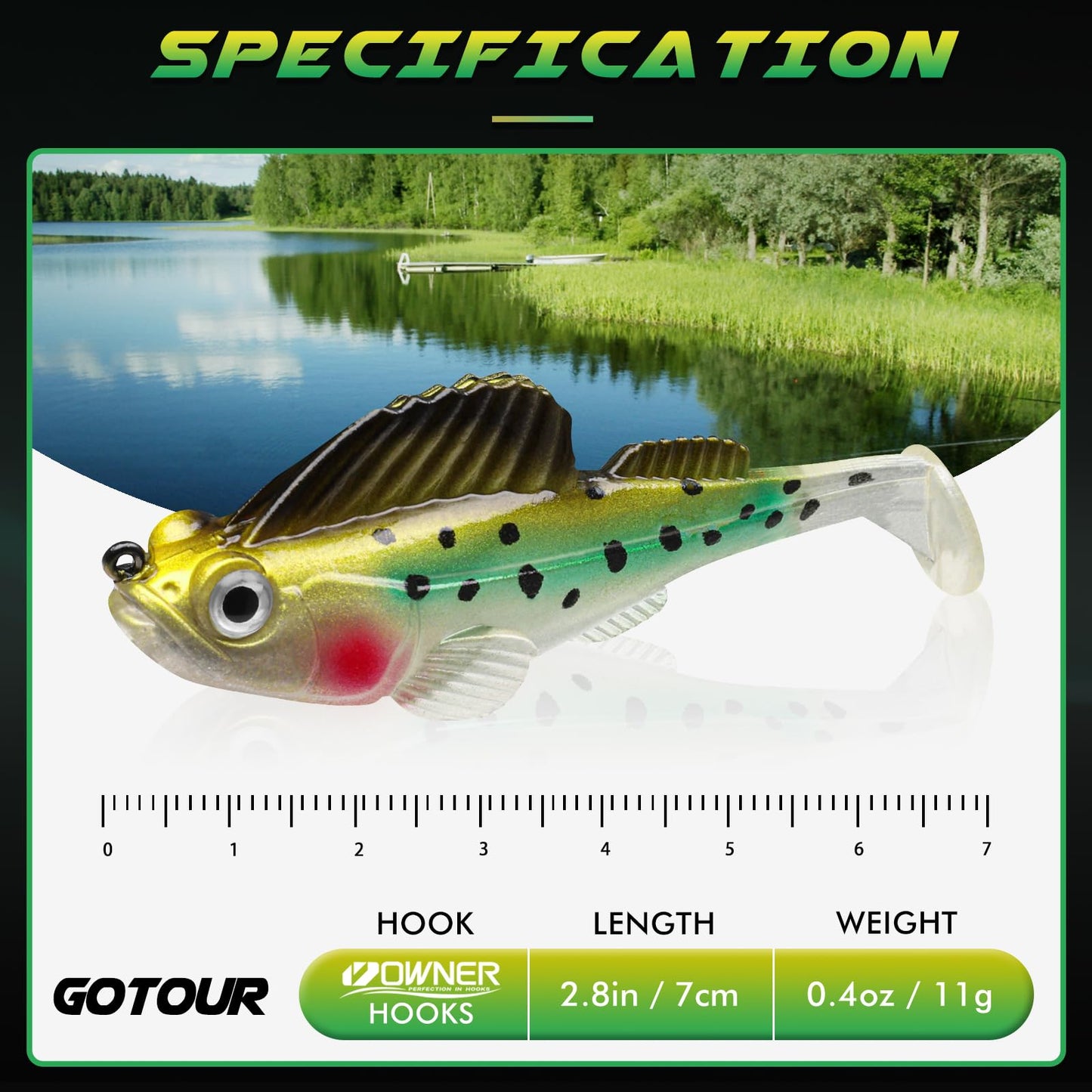 Gotour Weedless Soft Fishing Lures for Freshwater and Saltwater, Premium Pre-Rigged Jig Head Paddle Tail Swimbaits for Bass Fishing，Jigs Fishing Bait for Crappie Trout Walleye, Amazing Fishing Gifts