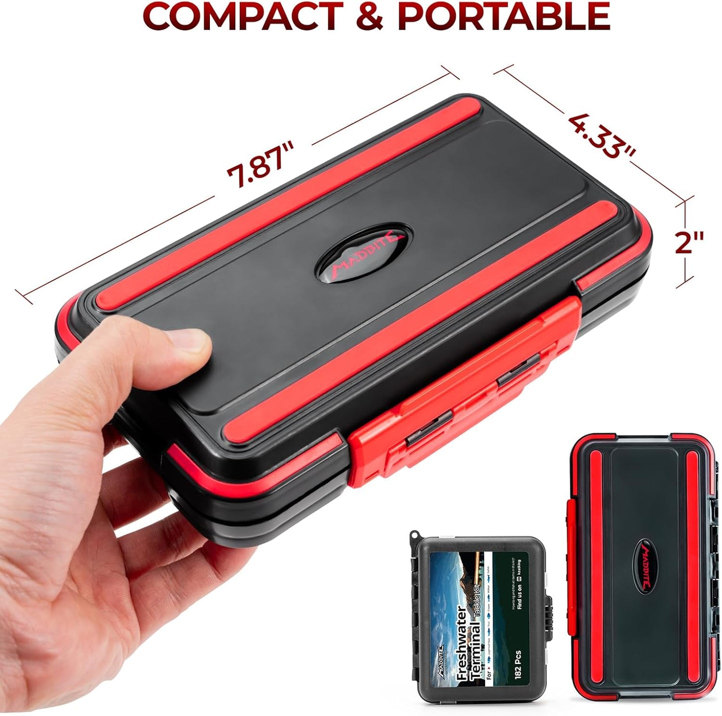 MadBite by KastKing 182/265/400pcs Compact Fishing Tackle Kit - All-in-One Freshwater Hooks, Weights, Bobbers in Tackle Box, Fishing Gear Set for Bass Trout Panfish