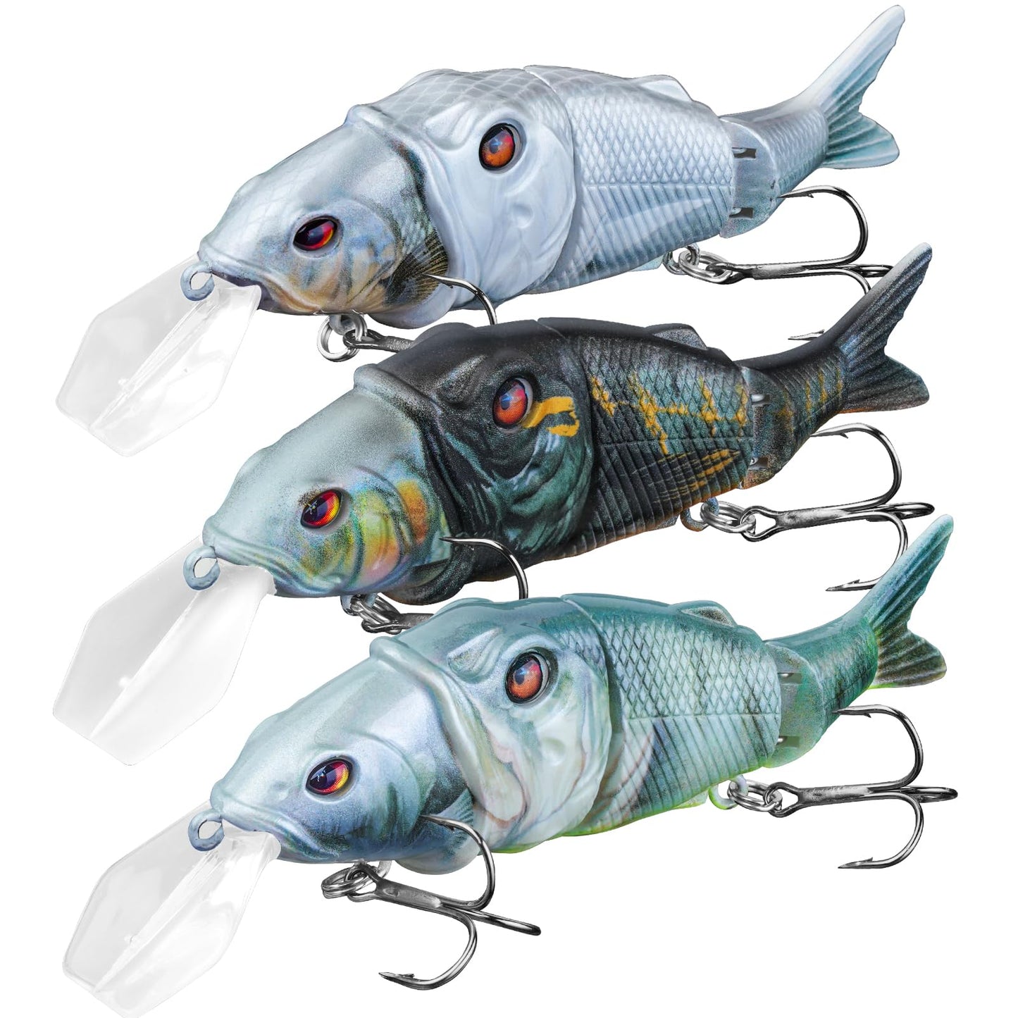 Handing Swimbaits for Bass Pike Walleye, 3 Pieces Lifelike Multi-Jointed Fishing Lures with Mustad Hooks, Fishing Bait for Freshwater and Saltwater