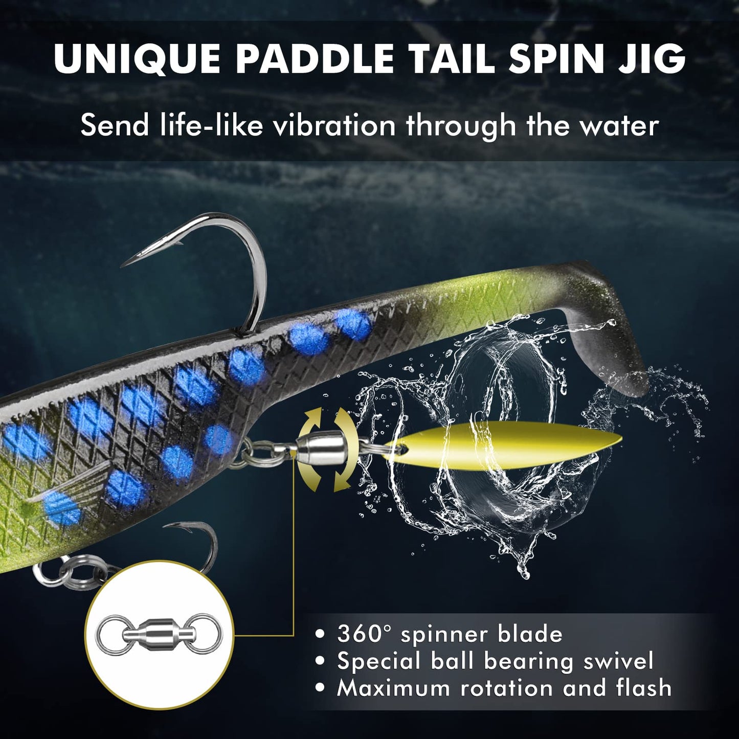 Gotour Weedless Soft Fishing Lures for Freshwater and Saltwater, Premium Pre-Rigged Jig Head Paddle Tail Swimbaits for Bass Fishing，Jigs Fishing Bait for Crappie Trout Walleye, Amazing Fishing Gifts