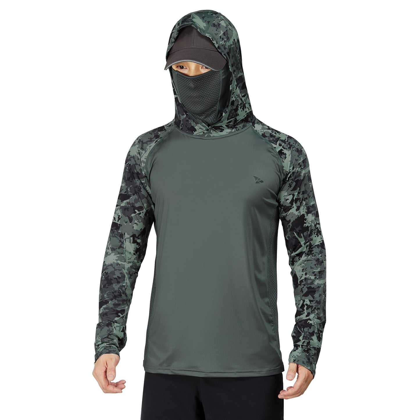 Rodeel UPF 50+ Men’s Long Sleeve Performance Fishing Hiking Shirt with Mask UV Neck Gaiter Hoodie