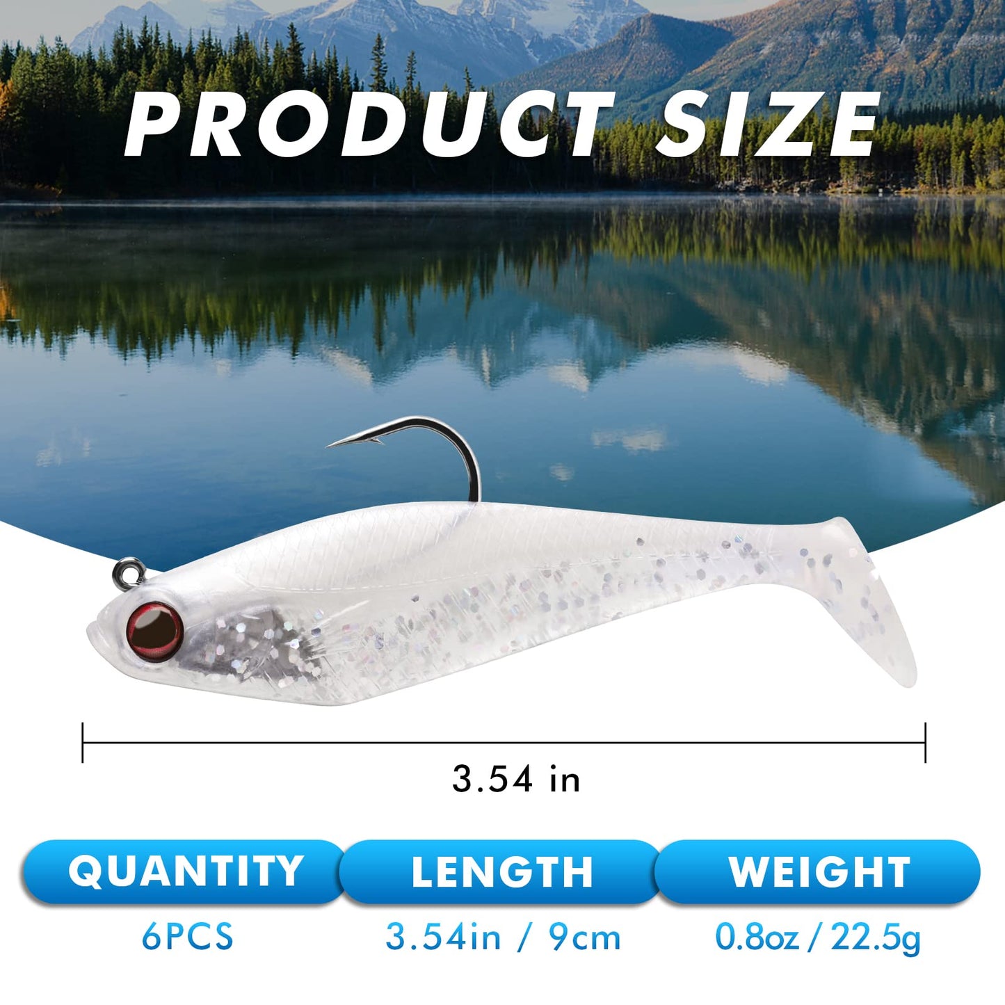 Gotour Weedless Soft Fishing Lures for Freshwater and Saltwater, Premium Pre-Rigged Jig Head Paddle Tail Swimbaits for Bass Fishing，Jigs Fishing Bait for Crappie Trout Walleye, Amazing Fishing Gifts