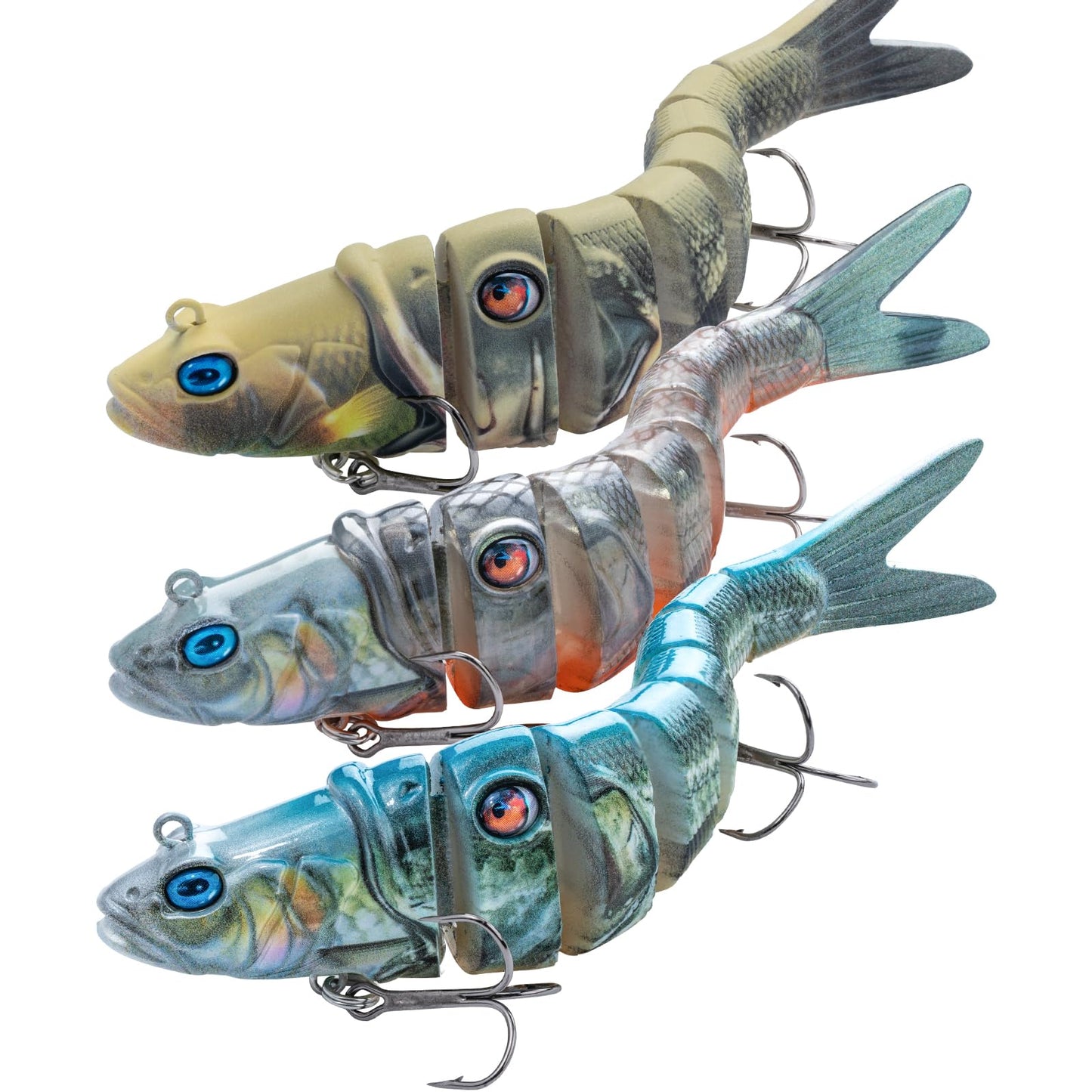 Handing Swimbaits for Bass Pike Walleye, 3 Pieces Lifelike Multi-Jointed Fishing Lures with Mustad Hooks, Fishing Bait for Freshwater and Saltwater