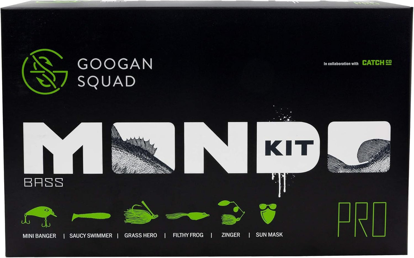 Catch Co Googan Squad Bass Fishing Mondo Kit PRO | Googan Squad Mini Banger, Zinger, Grass Hero, Filthy Frog, Saucy Swimmer, and Necko Sun Mask