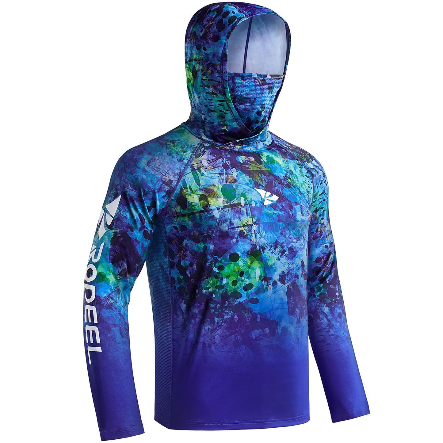 Rodeel UPF 50+ Men’s Long Sleeve Performance Fishing Hiking Shirt with Mask UV Neck Gaiter Hoodie