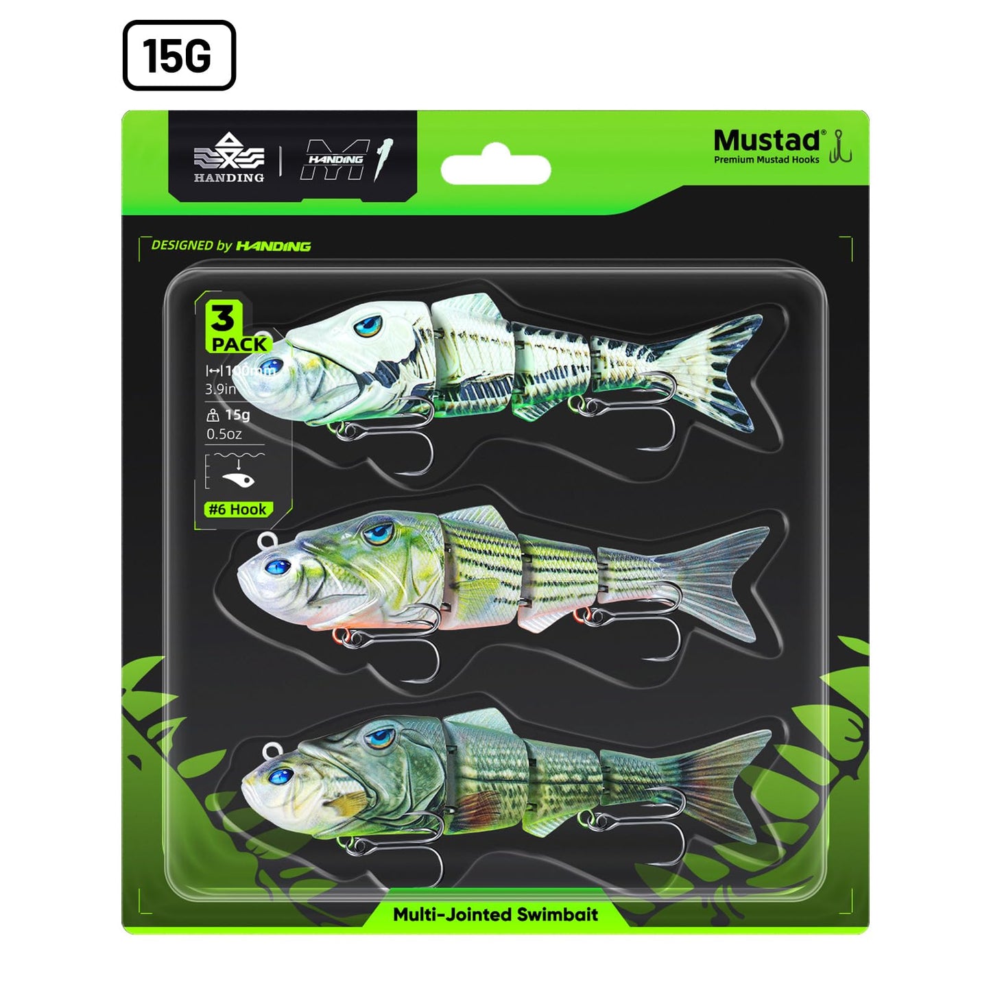 Handing Swimbaits for Bass Pike Walleye, 3 Pieces Lifelike Multi-Jointed Fishing Lures with Mustad Hooks, Fishing Bait for Freshwater and Saltwater