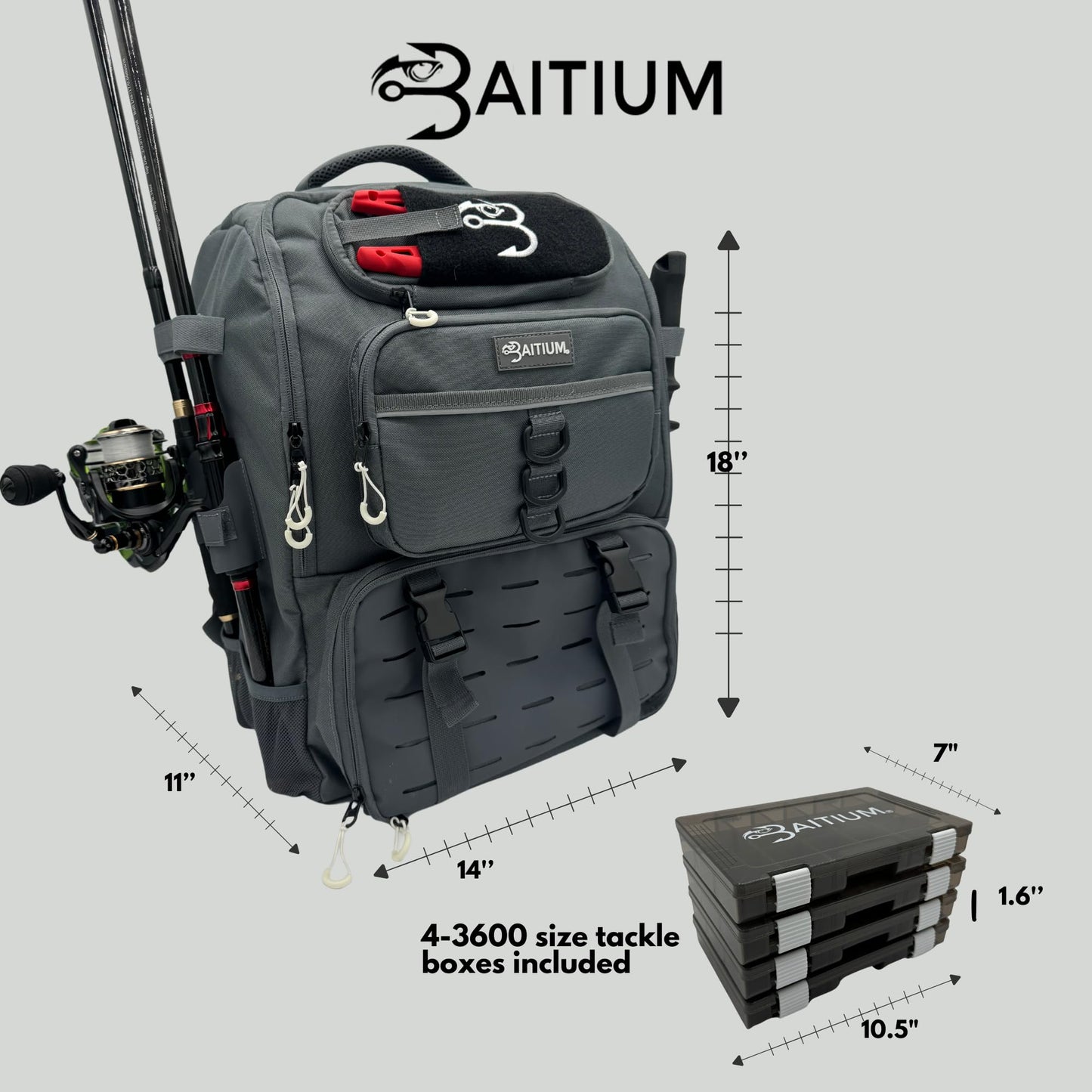 Baitium Fishing Backpack, Tackle Bag With Rod Holders, 40L Capacity With Cooler, Rain Cover, Insulated Pocket, 4 Tackle Trays Included- (Green)