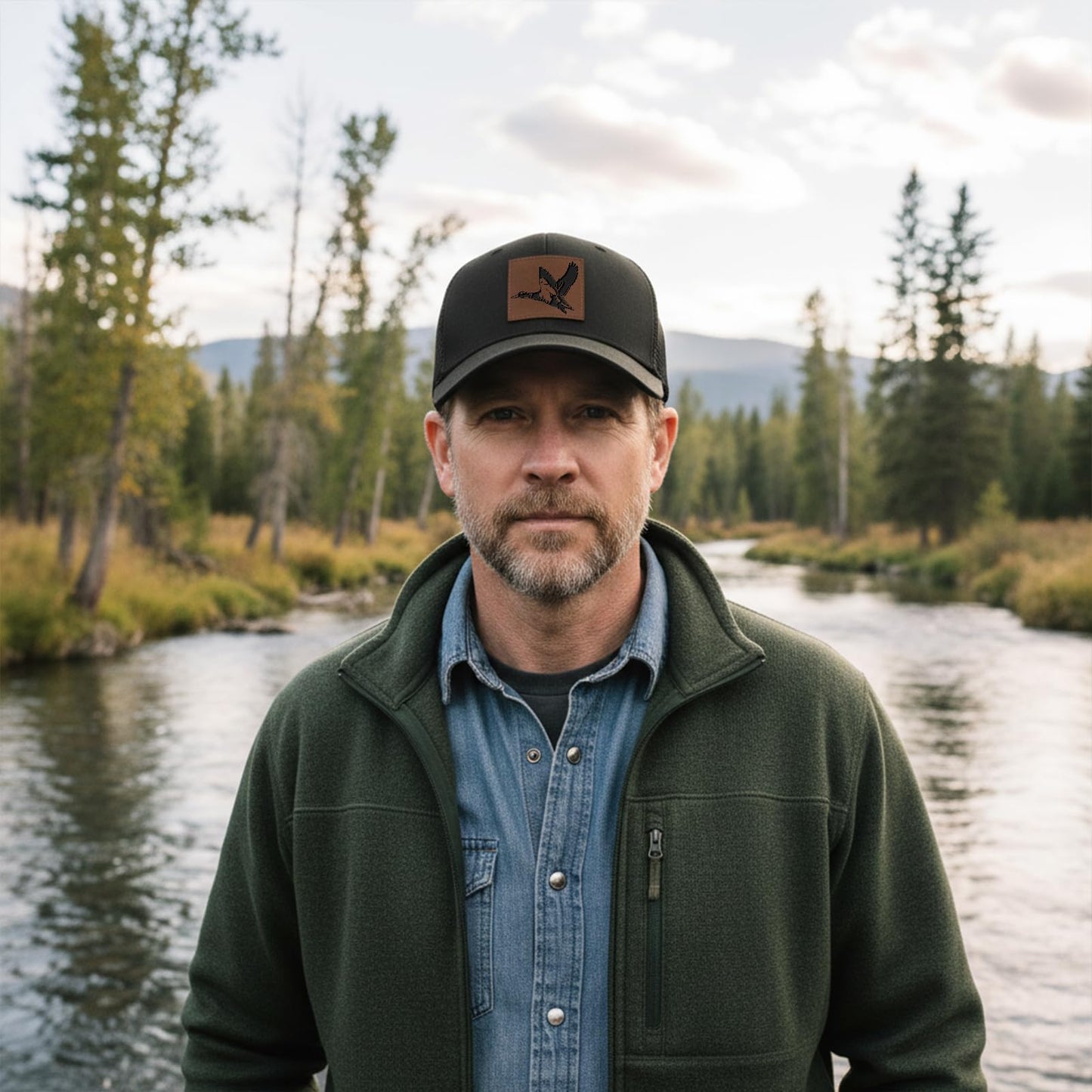 Leather Patch Trucker Hat-Adjustable Baseball Caps,Snap Back Trucker Cap Gift for Men Women Accessory