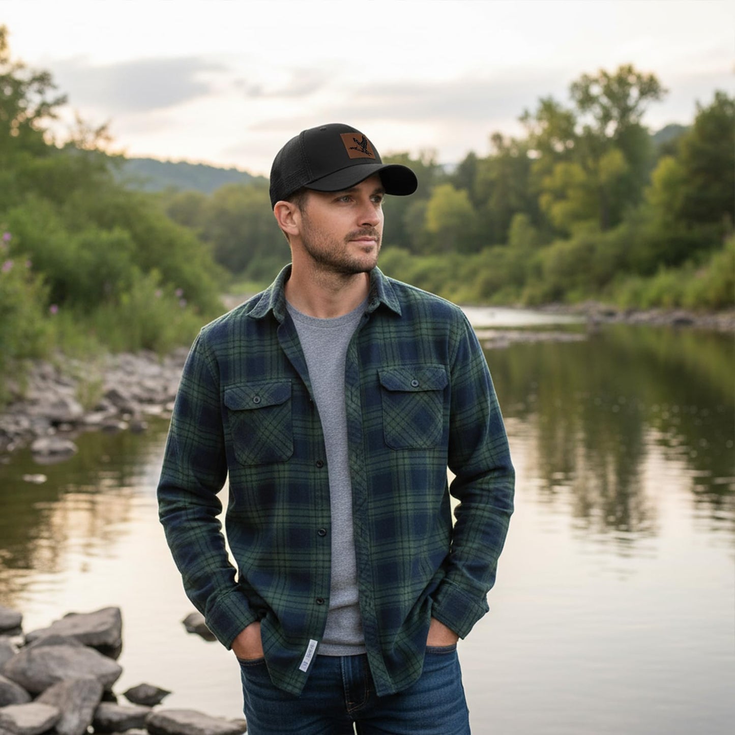 Leather Patch Trucker Hat-Adjustable Baseball Caps,Snap Back Trucker Cap Gift for Men Women Accessory