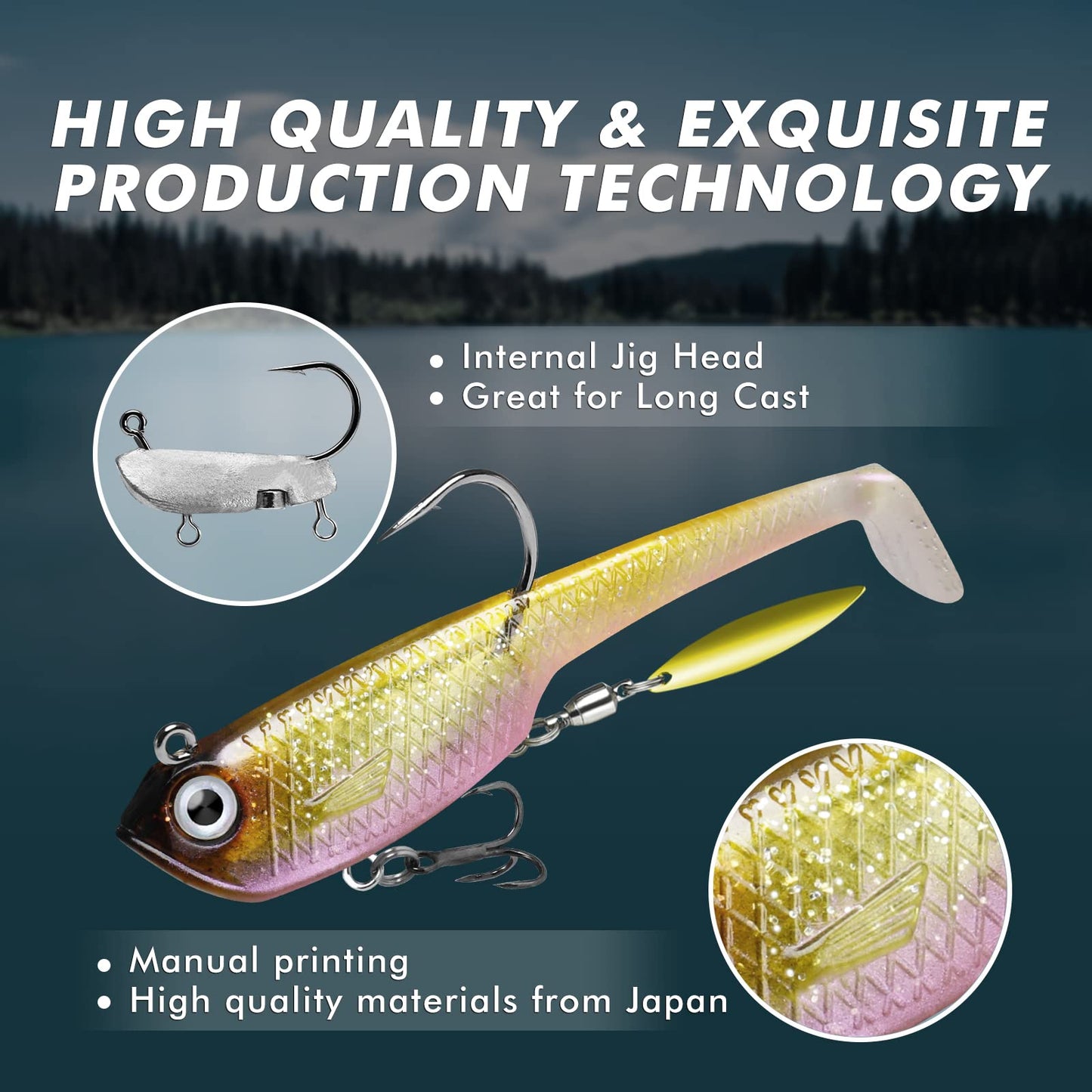 Gotour Weedless Soft Fishing Lures for Freshwater and Saltwater, Premium Pre-Rigged Jig Head Paddle Tail Swimbaits for Bass Fishing，Jigs Fishing Bait for Crappie Trout Walleye, Amazing Fishing Gifts