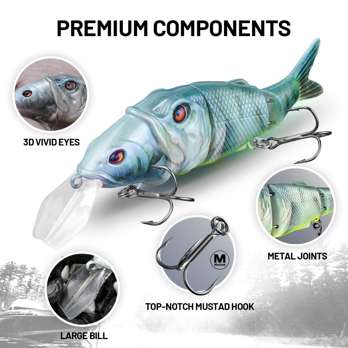 Handing Swimbaits for Bass Pike Walleye, 3 Pieces Lifelike Multi-Jointed Fishing Lures with Mustad Hooks, Fishing Bait for Freshwater and Saltwater