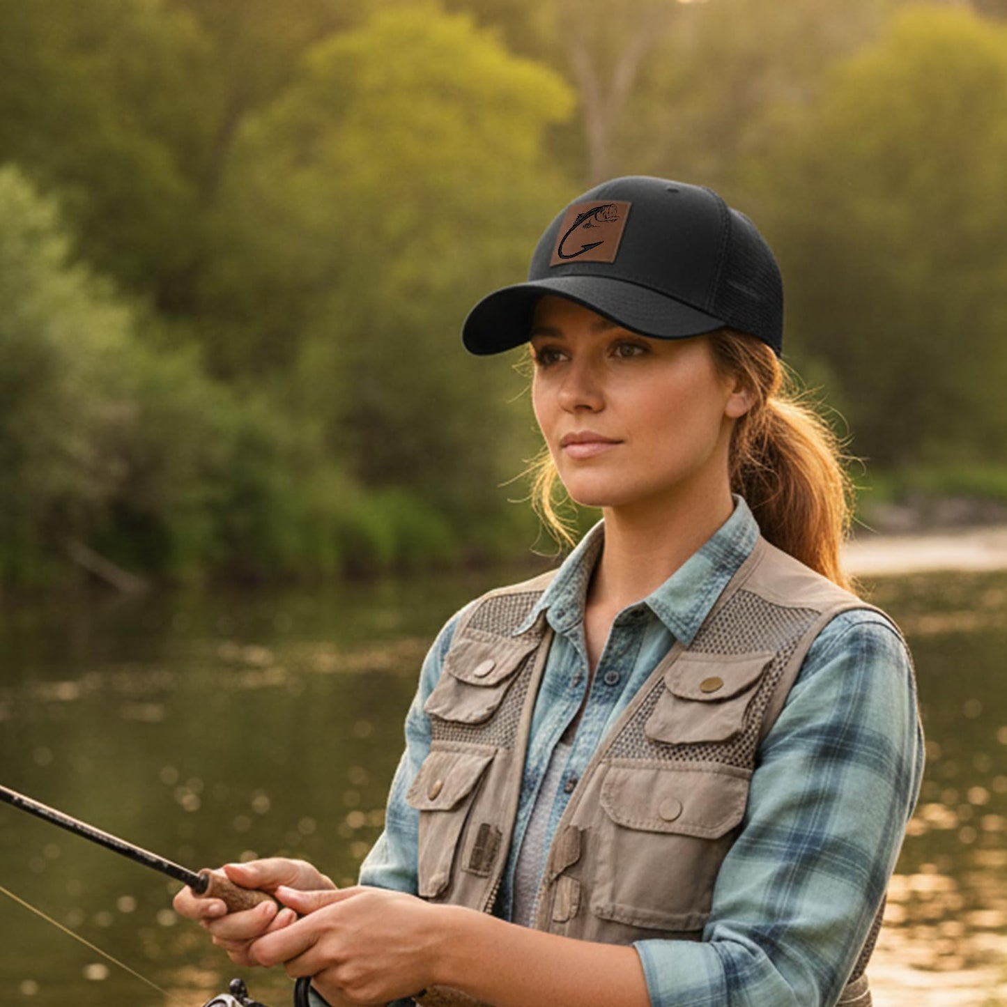 Leather Patch Trucker Hat-Adjustable Baseball Caps,Snap Back Trucker Cap Gift for Men Women Accessory