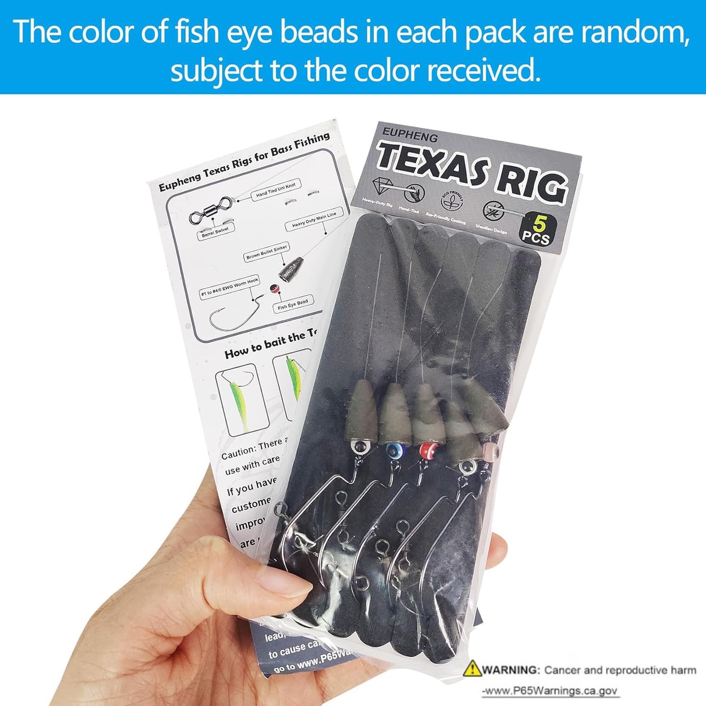 Eupheng Texas Rigs for Bass Fishing, Pre-Rigged Leader Line with Weights Hooks Barrel Swivel Kit Fishing Ready Texas Rig for Bass Perch 5PCS