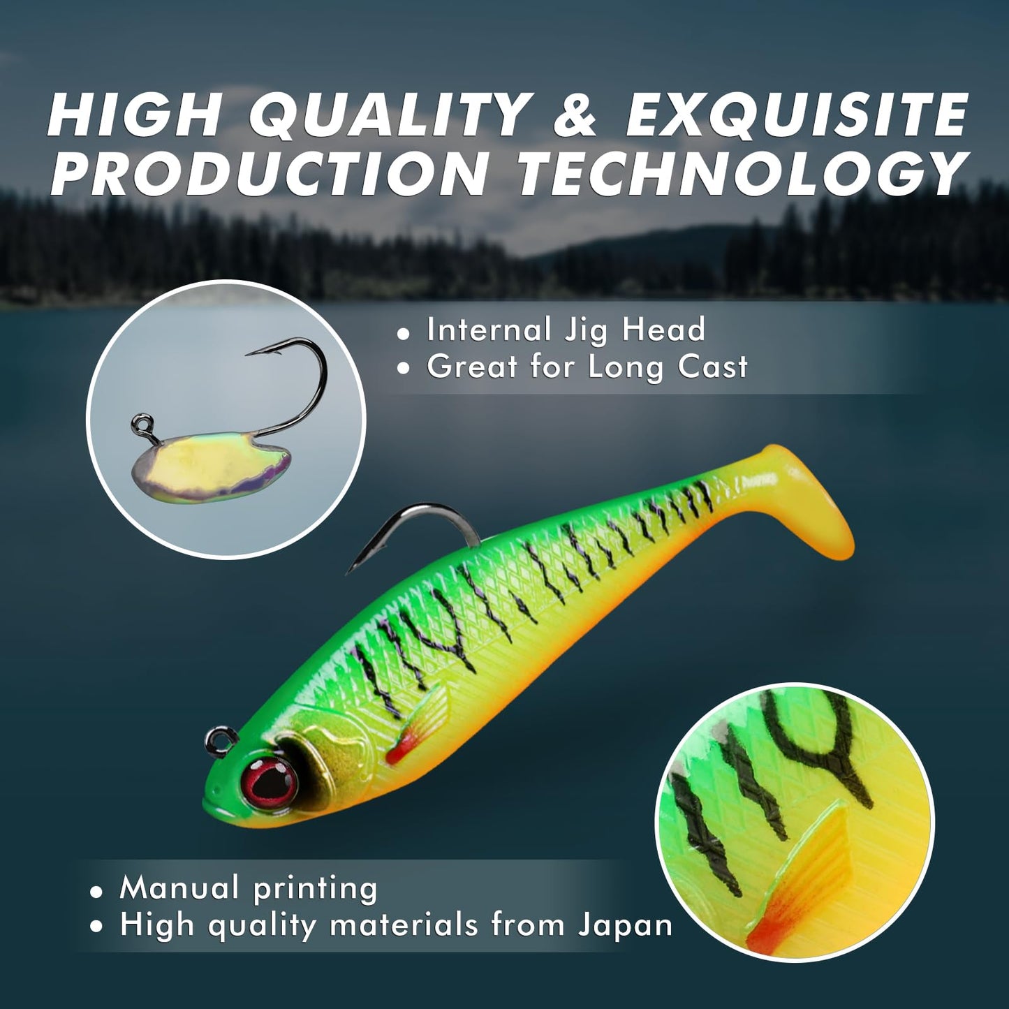 Gotour Weedless Soft Fishing Lures for Freshwater and Saltwater, Premium Pre-Rigged Jig Head Paddle Tail Swimbaits for Bass Fishing，Jigs Fishing Bait for Crappie Trout Walleye, Amazing Fishing Gifts