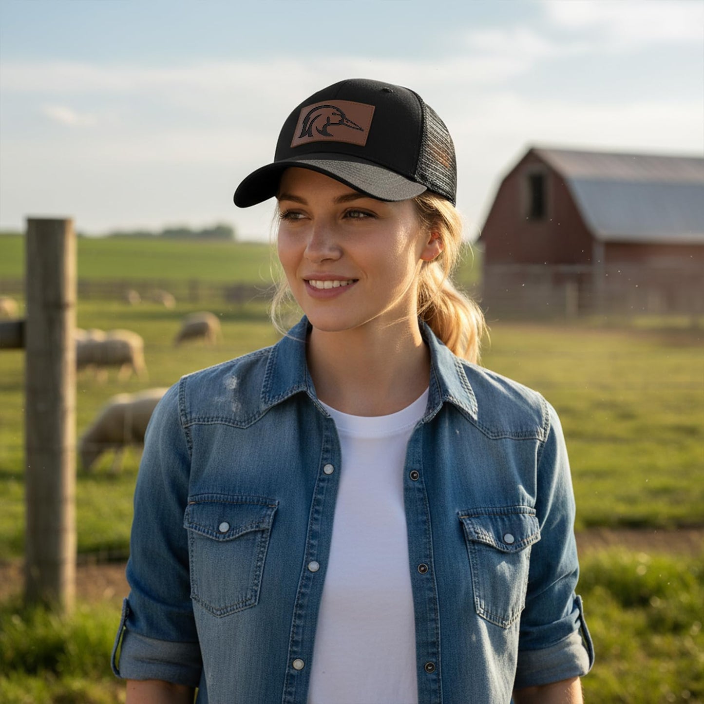 Leather Patch Trucker Hat-Adjustable Baseball Caps,Snap Back Trucker Cap Gift for Men Women Accessory