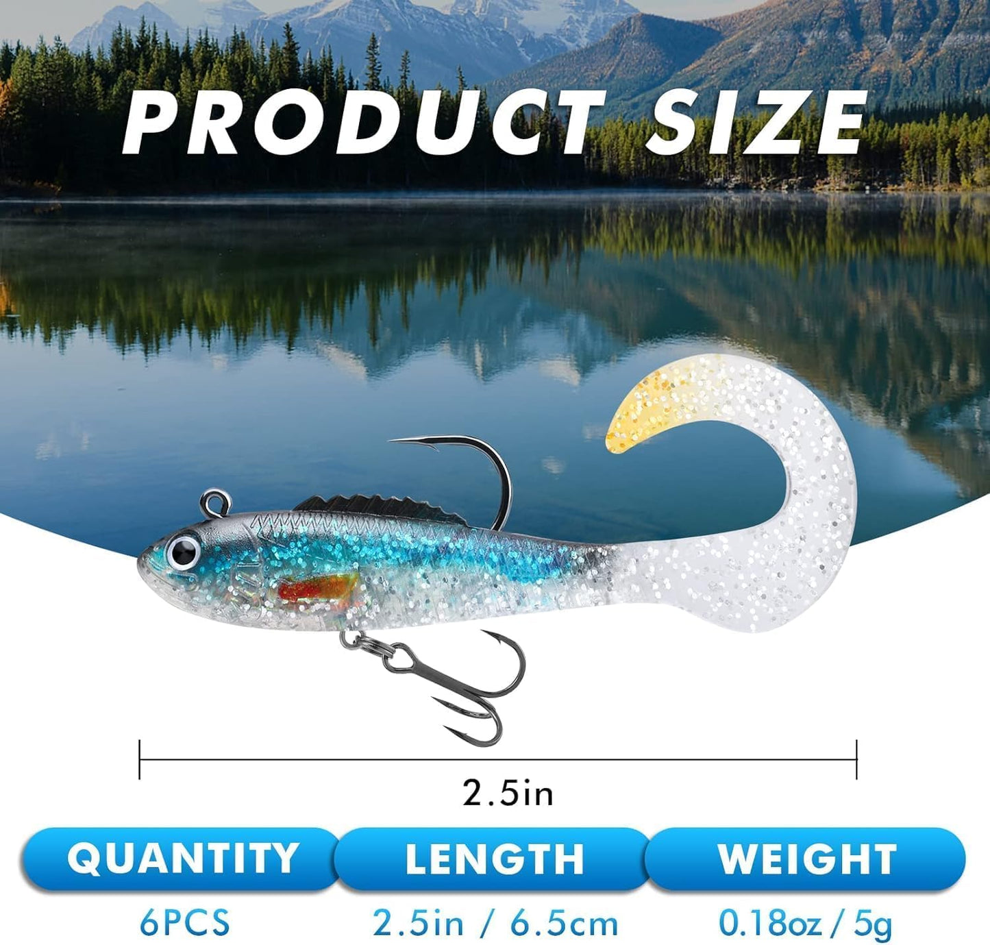 Gotour Weedless Soft Fishing Lures for Freshwater and Saltwater, Premium Pre-Rigged Jig Head Paddle Tail Swimbaits for Bass Fishing，Jigs Fishing Bait for Crappie Trout Walleye, Amazing Fishing Gifts