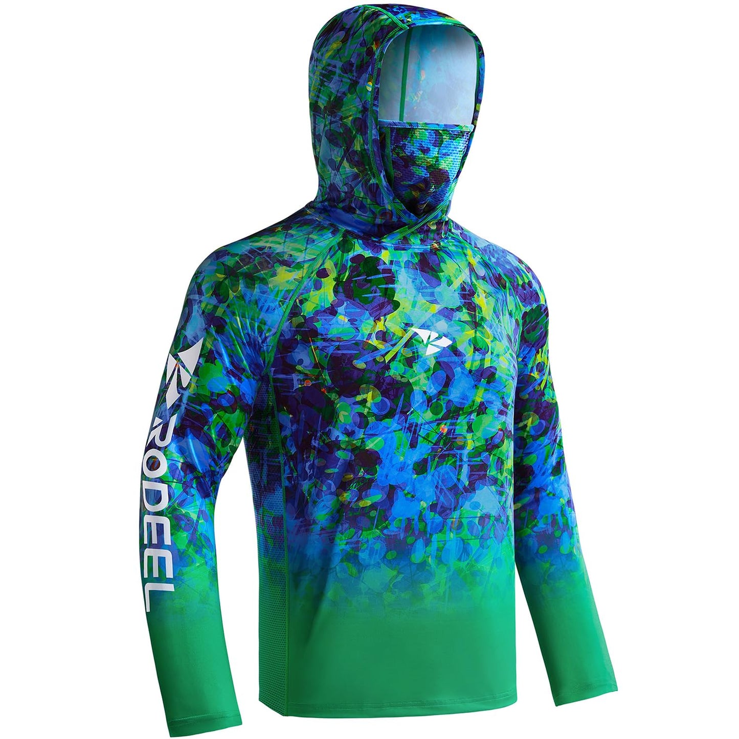 Rodeel UPF 50+ Men’s Long Sleeve Performance Fishing Hiking Shirt with Mask UV Neck Gaiter Hoodie