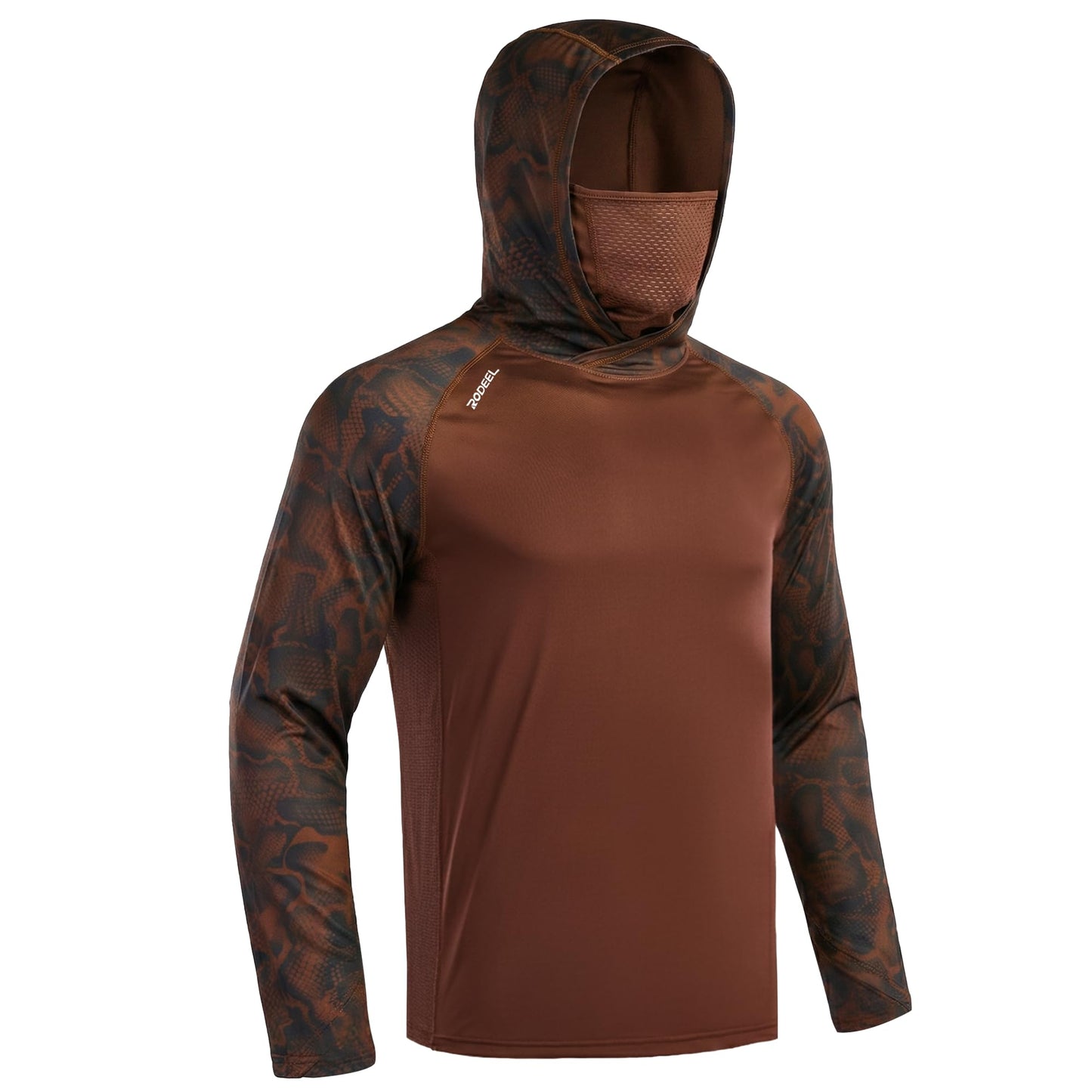 Rodeel UPF 50+ Men’s Long Sleeve Performance Fishing Hiking Shirt with Mask UV Neck Gaiter Hoodie