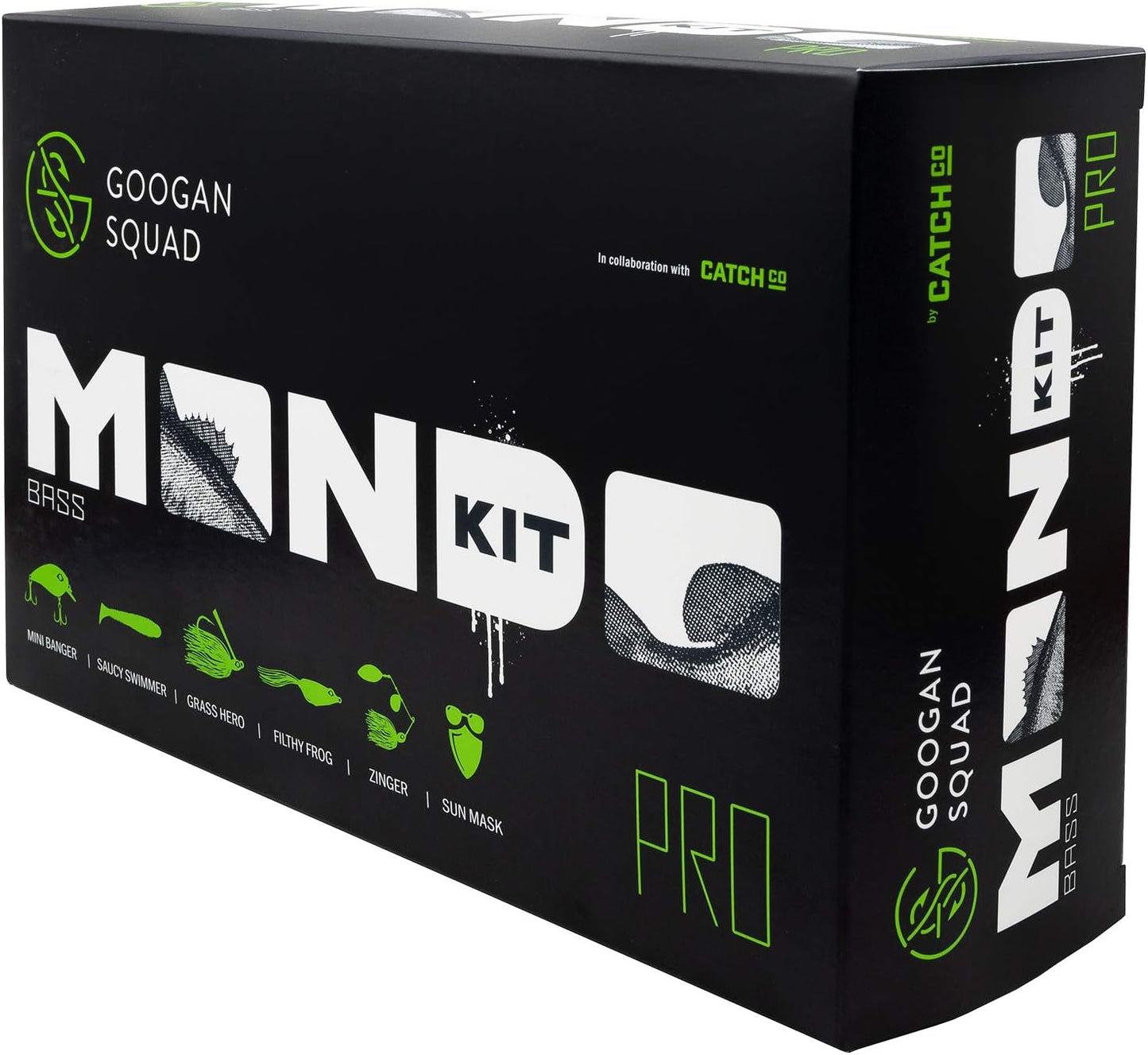 Catch Co Googan Squad Bass Fishing Mondo Kit PRO | Googan Squad Mini Banger, Zinger, Grass Hero, Filthy Frog, Saucy Swimmer, and Necko Sun Mask