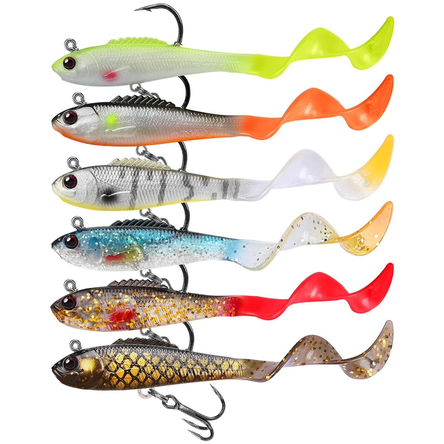 Gotour Weedless Soft Fishing Lures for Freshwater and Saltwater, Premium Pre-Rigged Jig Head Paddle Tail Swimbaits for Bass Fishing，Jigs Fishing Bait for Crappie Trout Walleye, Amazing Fishing Gifts